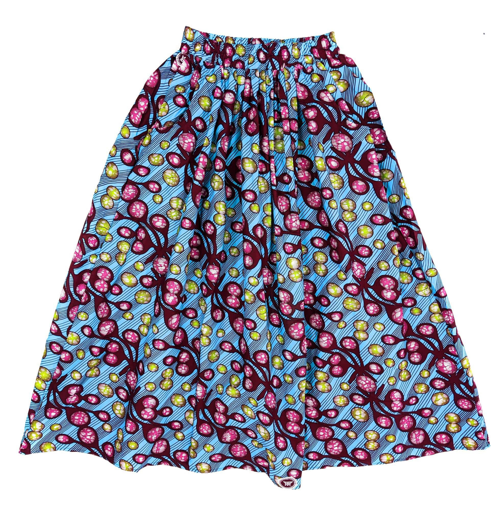 Handmade Blue Multi Ankara Print Midi Skirt