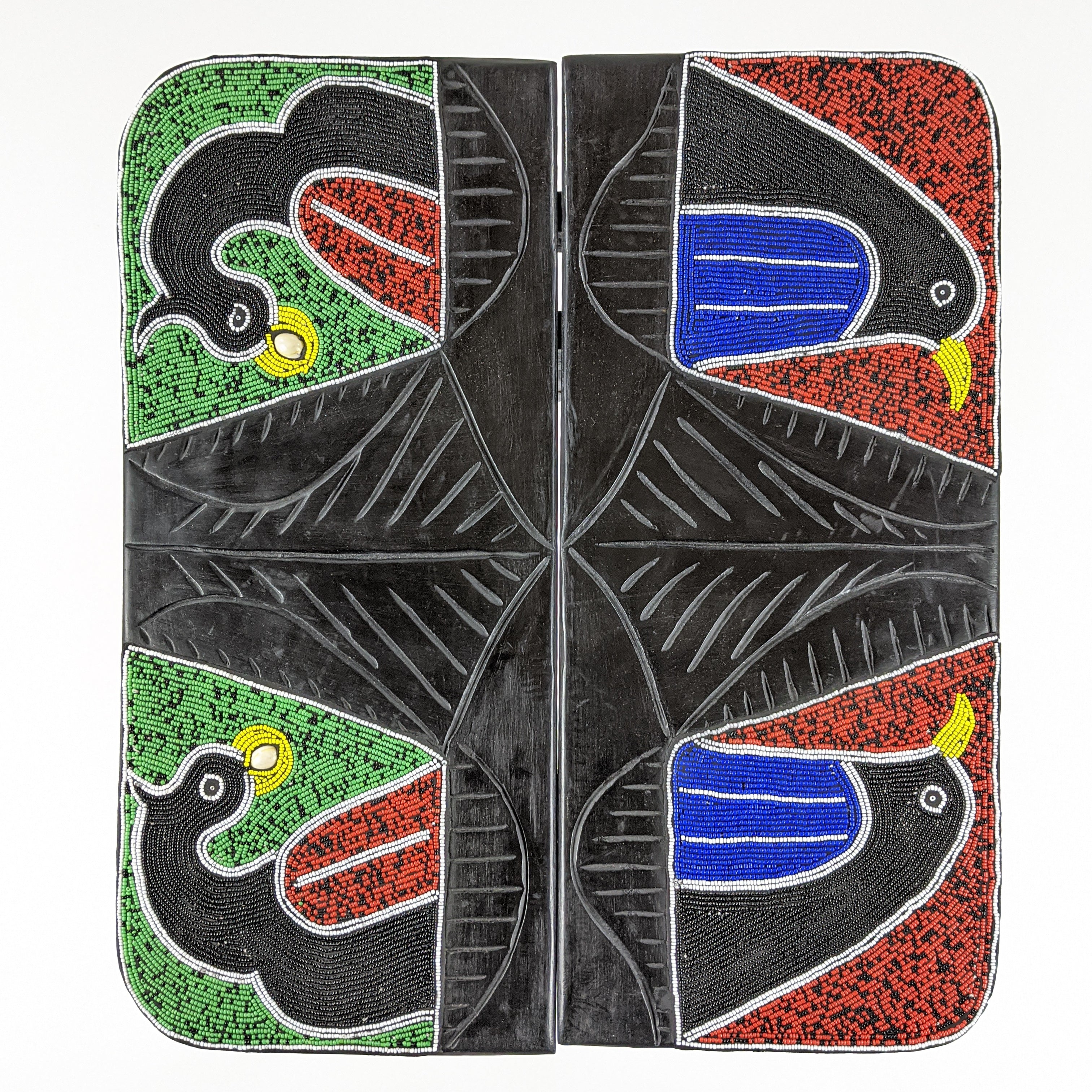 Handcrafted Rectangular Beaded Wood Folding Table