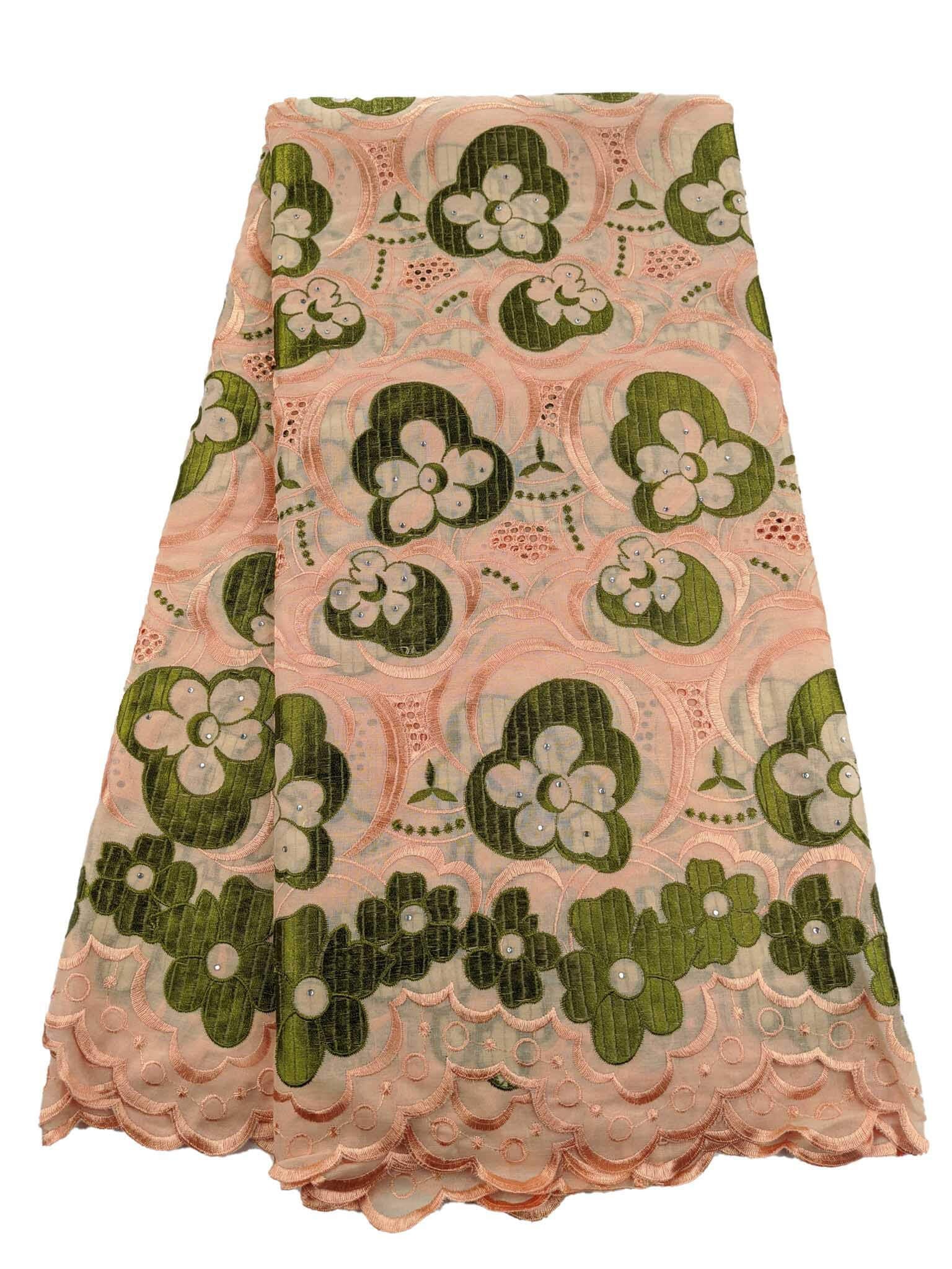 Peach & Green Swiss Voile Lace