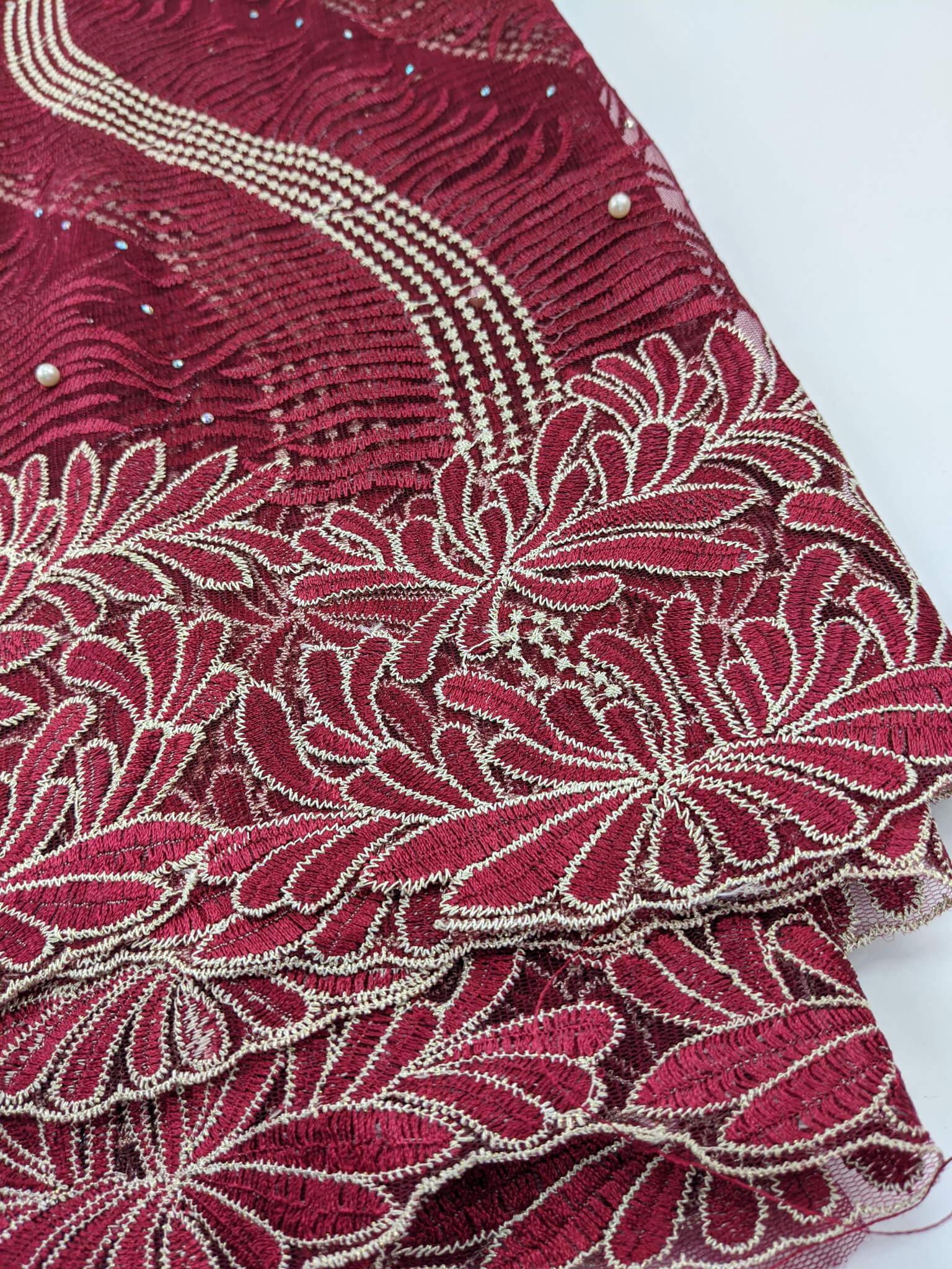 Wine & Gold French Net Lace