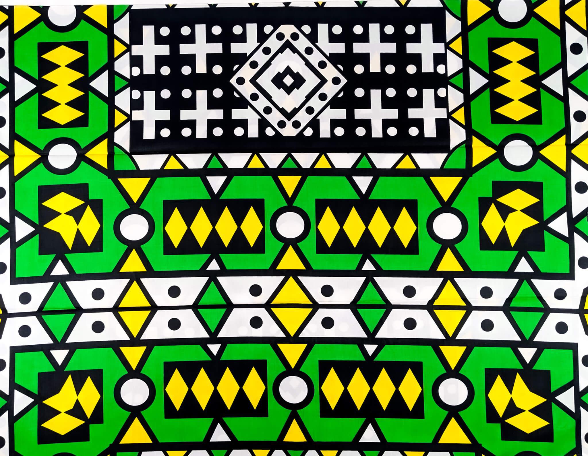 Green and Yellow Geometric African Wax Fabric
