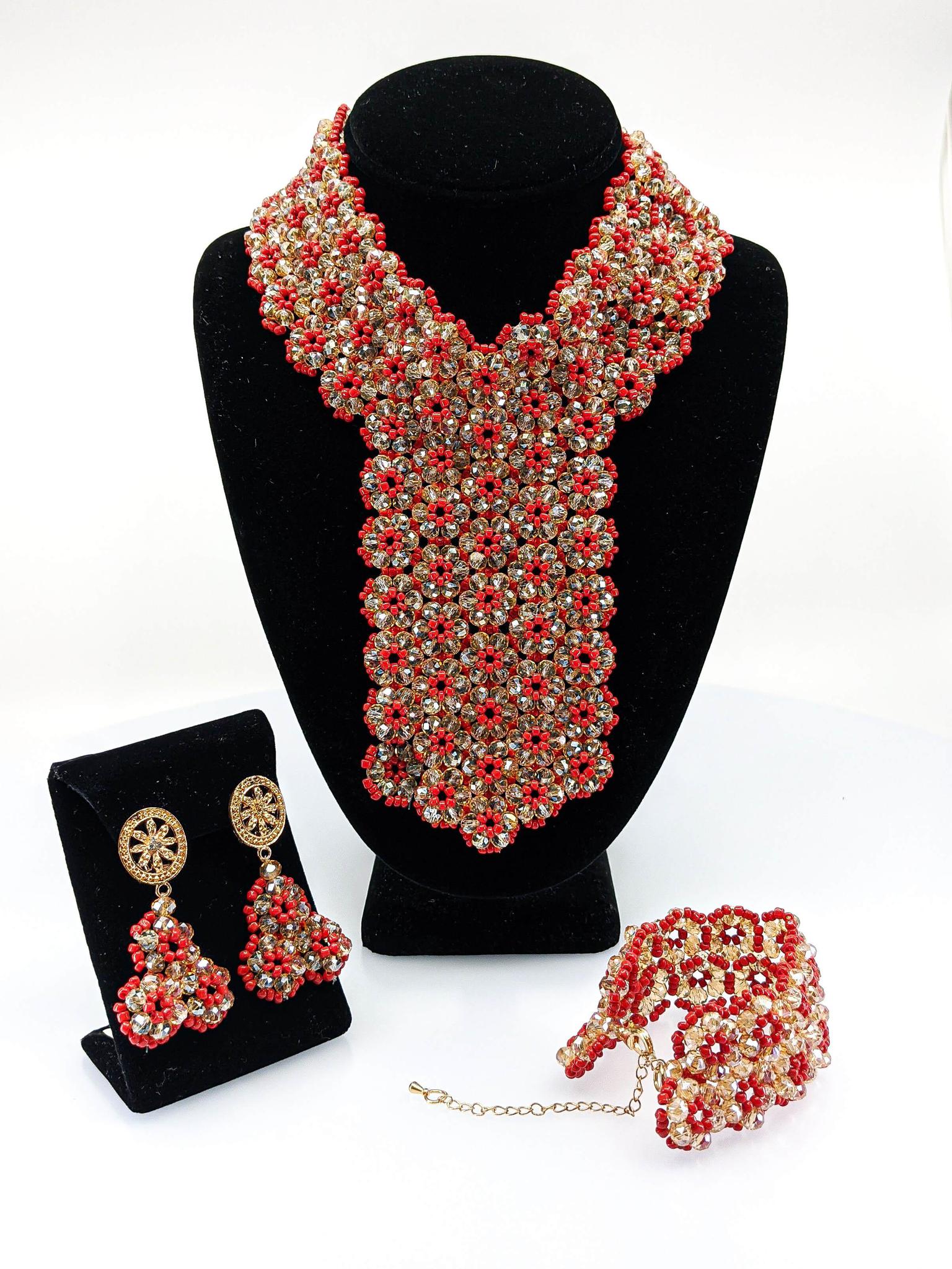 Red And Clear Flat Beaded Necklace