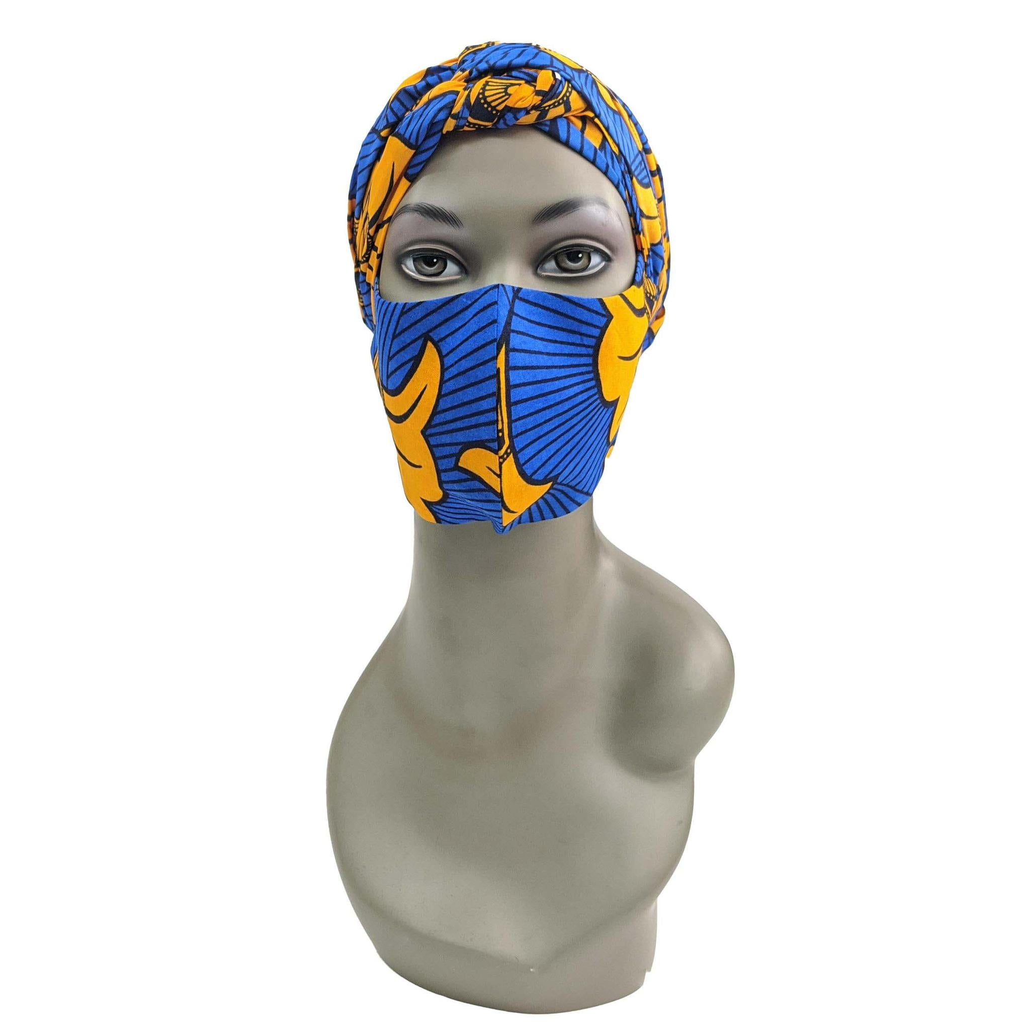 Ankara Face Mask with Head Scarf and PM 2.5 Face Cover Disposal Filters