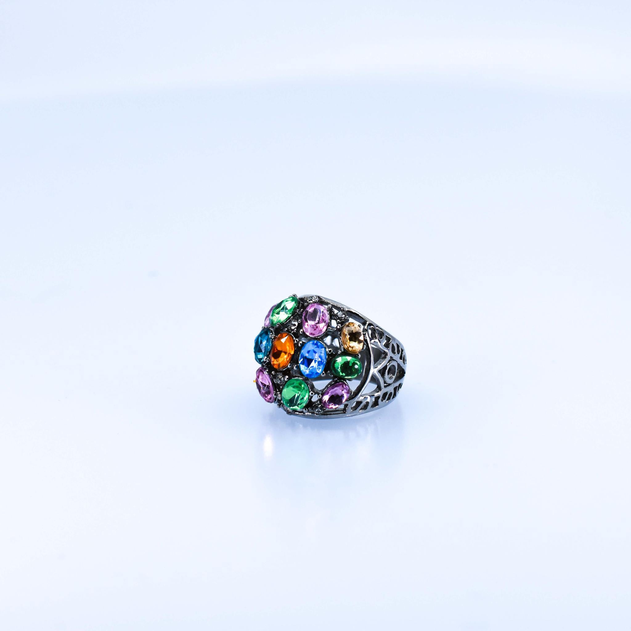 Women’s Silver Ring With Multi-colored Crystal