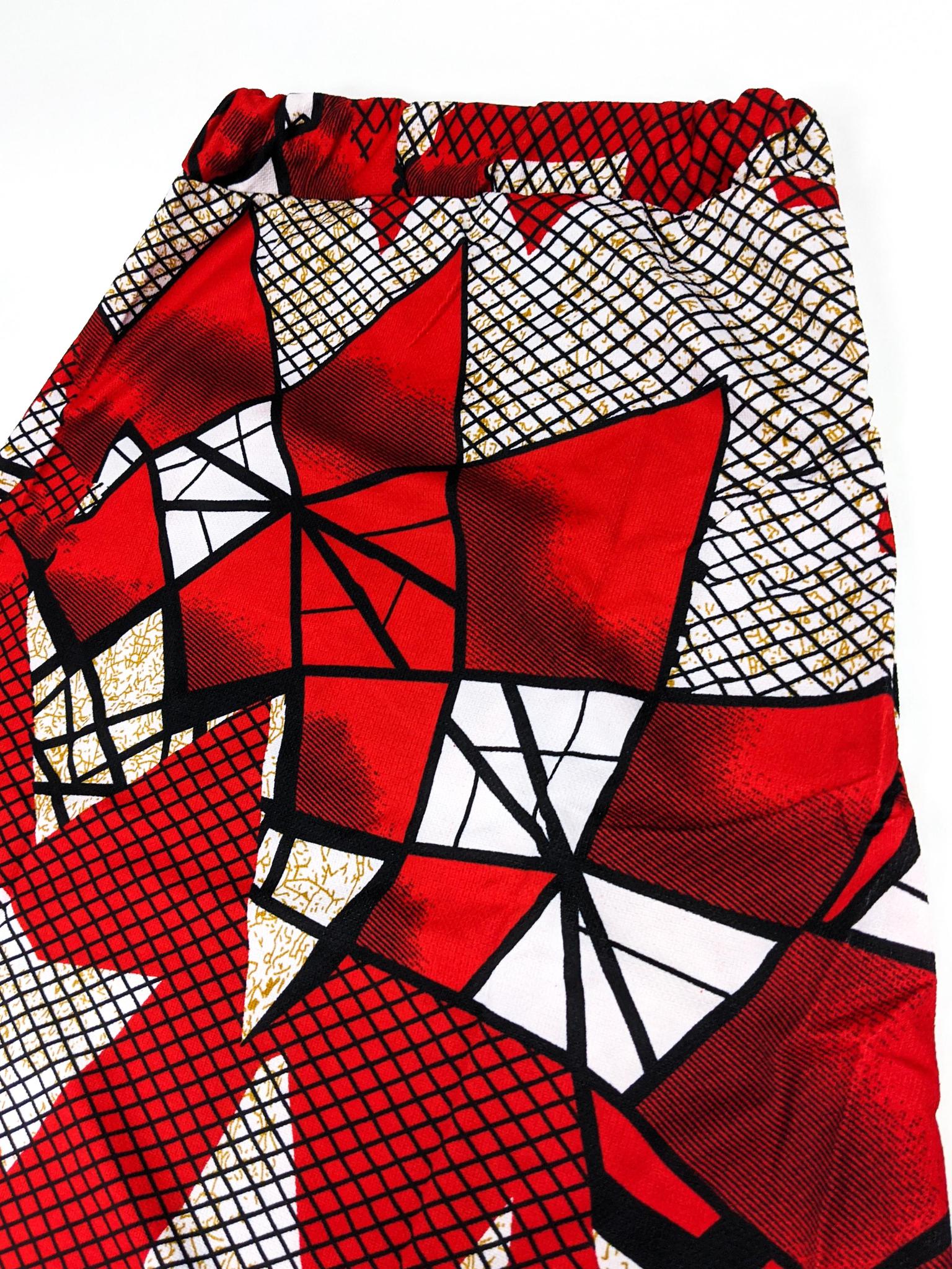 Red & Black Print Long Skirt