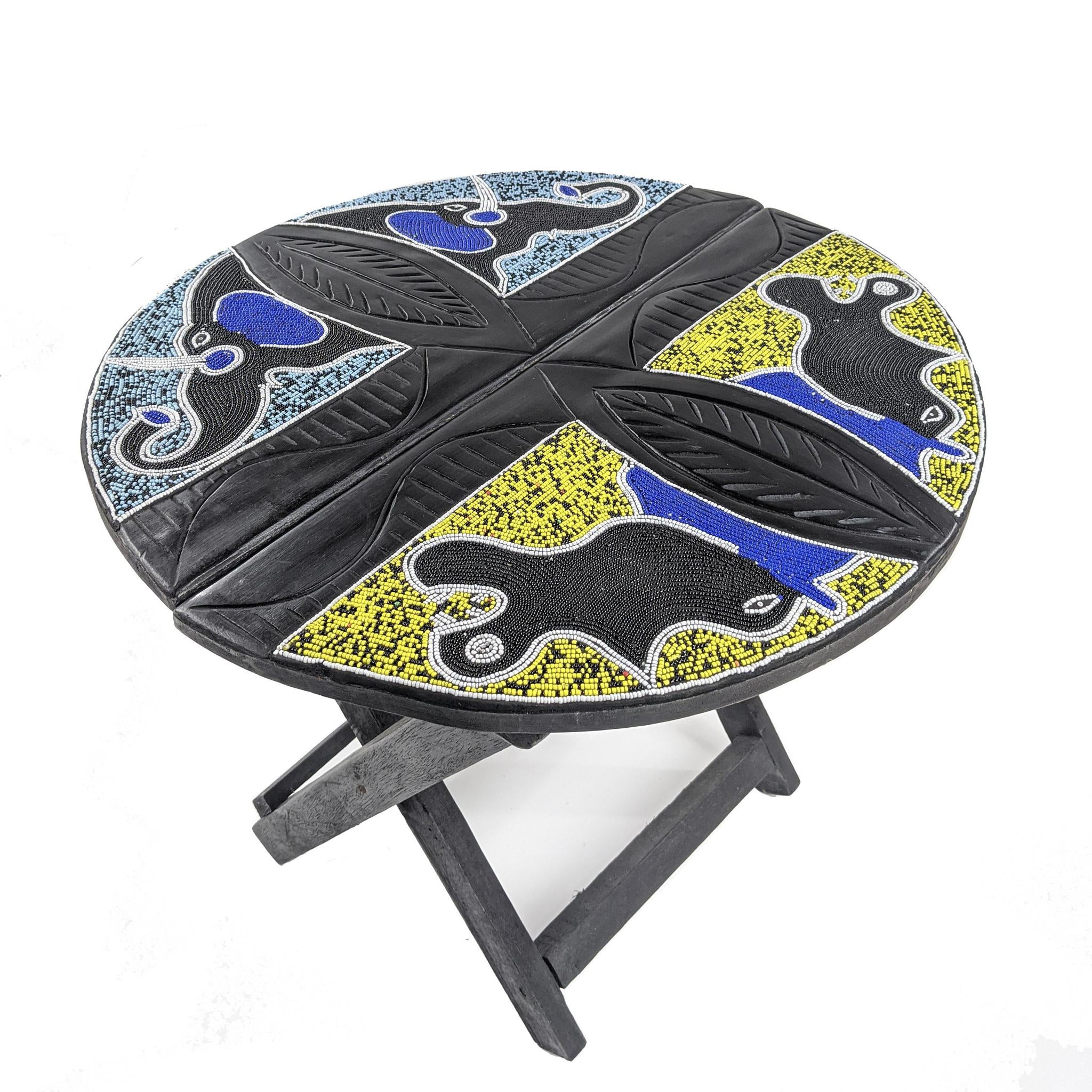 Handcrafted CircularBeaded Wood Folding Table