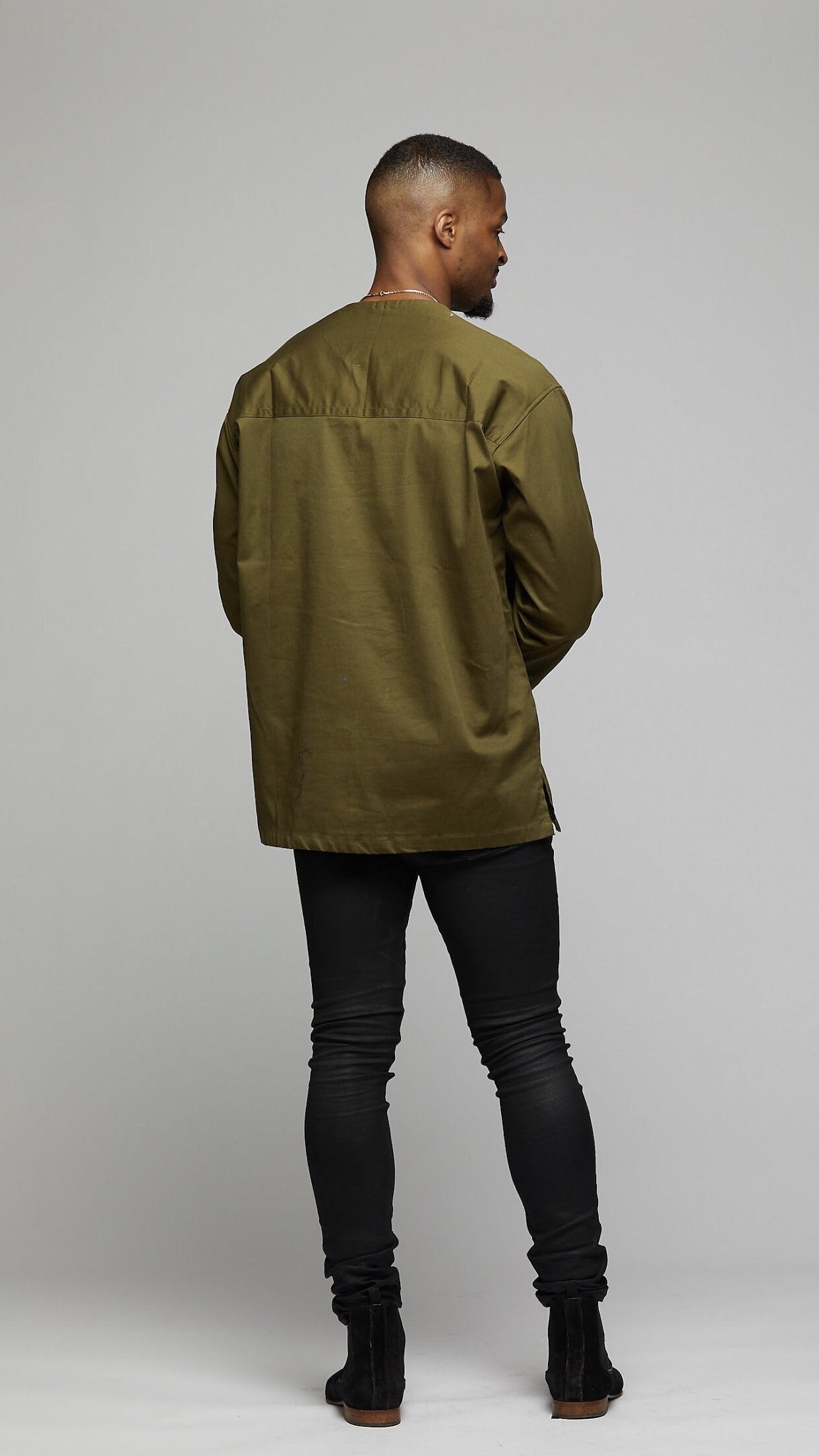 African Long Sleeve w/Gold Embroidery - AFRIKAN ATTIRE - #african_clothing -