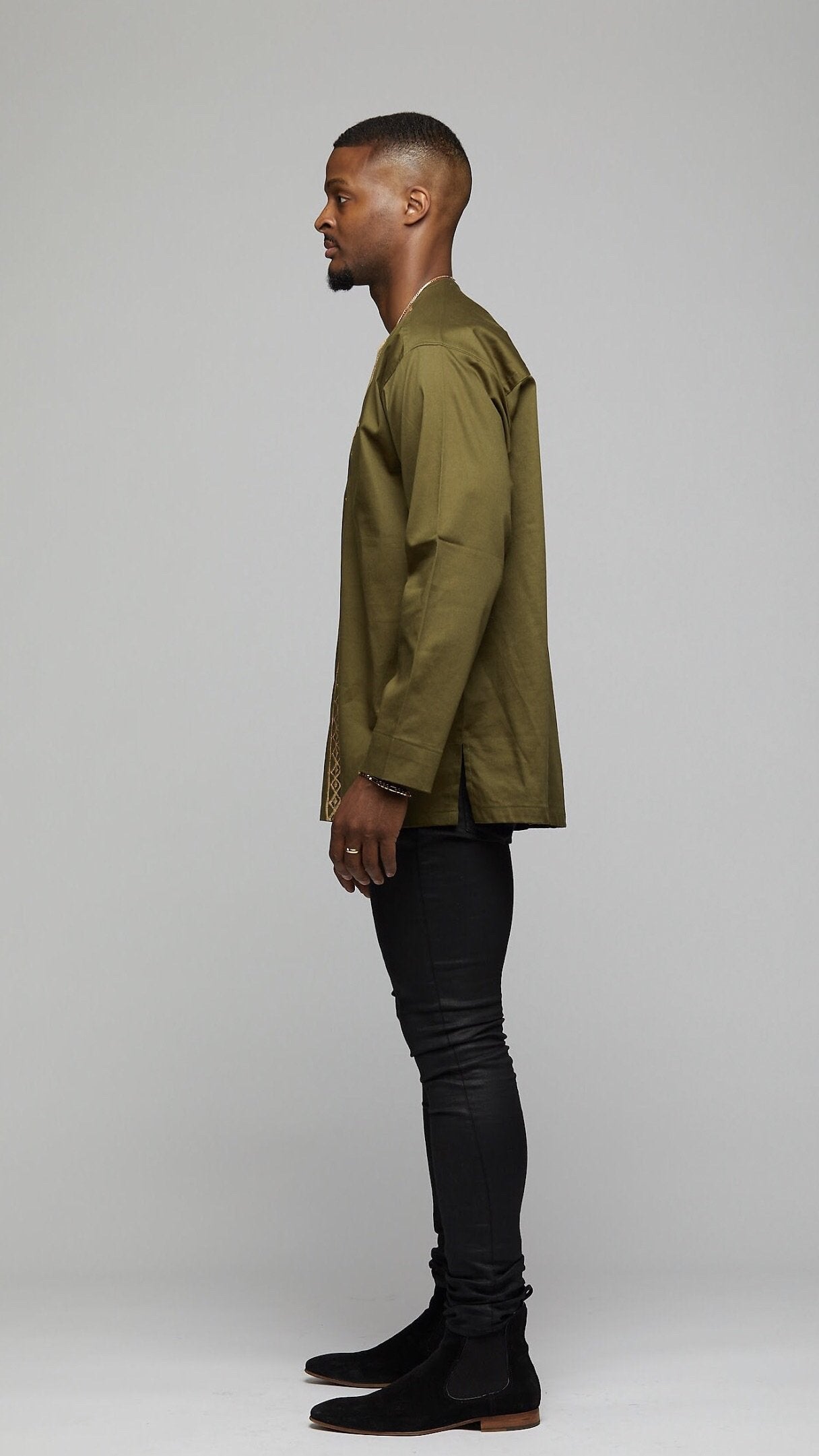 African Long Sleeve w/Gold Embroidery - AFRIKAN ATTIRE - #african_clothing -