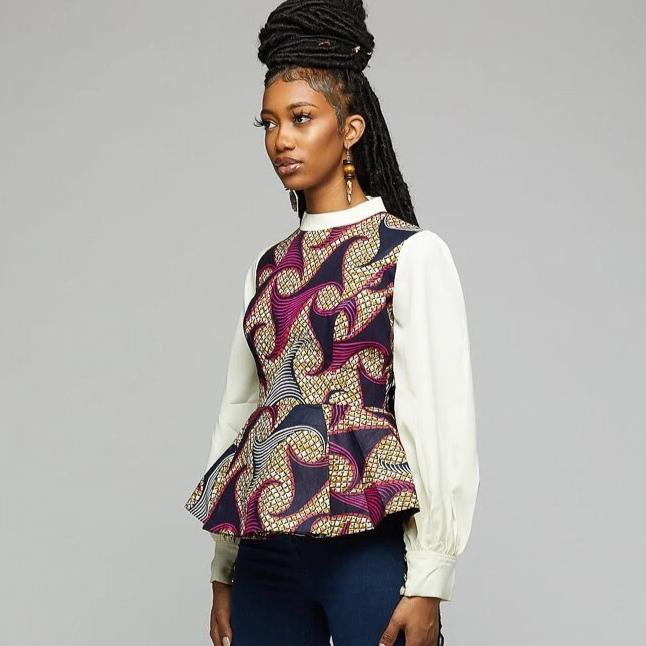 $$ Ankara Shirt w/Chiffon Sleeves - AFRIKAN ATTIRE - african_clothing - Apparel - african_attireAFRIKAN ATTIRE - african_fashion