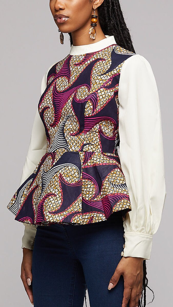 $$ Ankara Shirt w/Chiffon Sleeves - AFRIKAN ATTIRE - african_clothing - Apparel - african_attireAFRIKAN ATTIRE - african_fashion