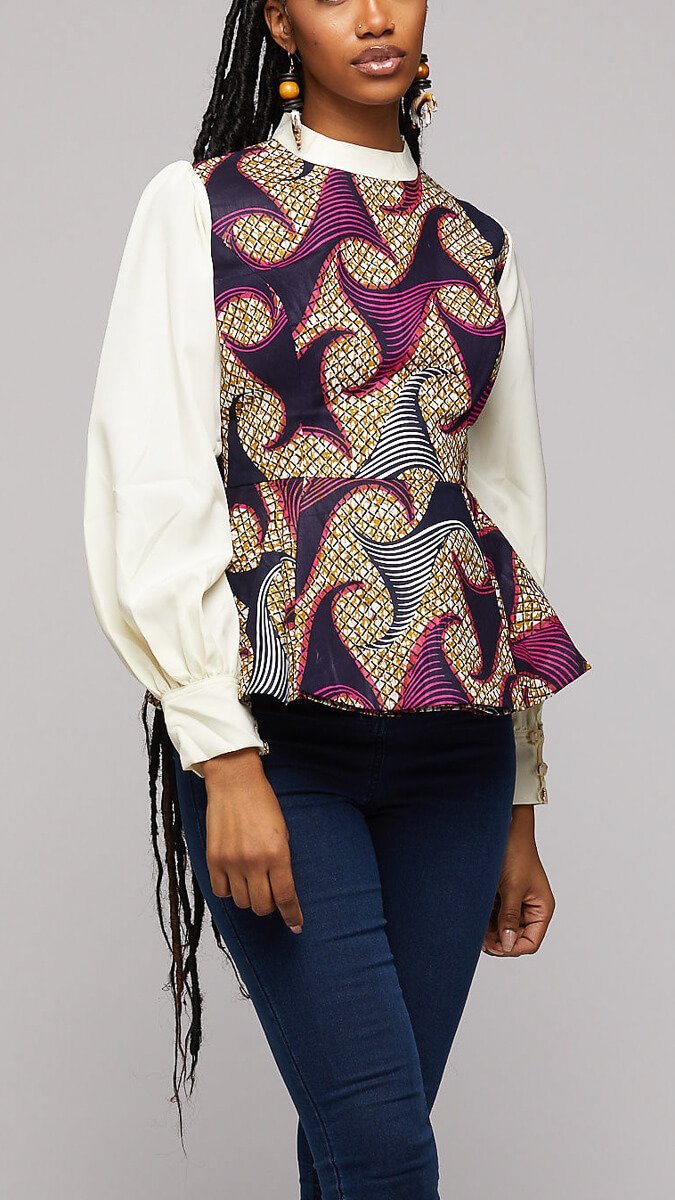 $$ Ankara Shirt w/Chiffon Sleeves - AFRIKAN ATTIRE - african_clothing - Apparel - african_attireAFRIKAN ATTIRE - african_fashion
