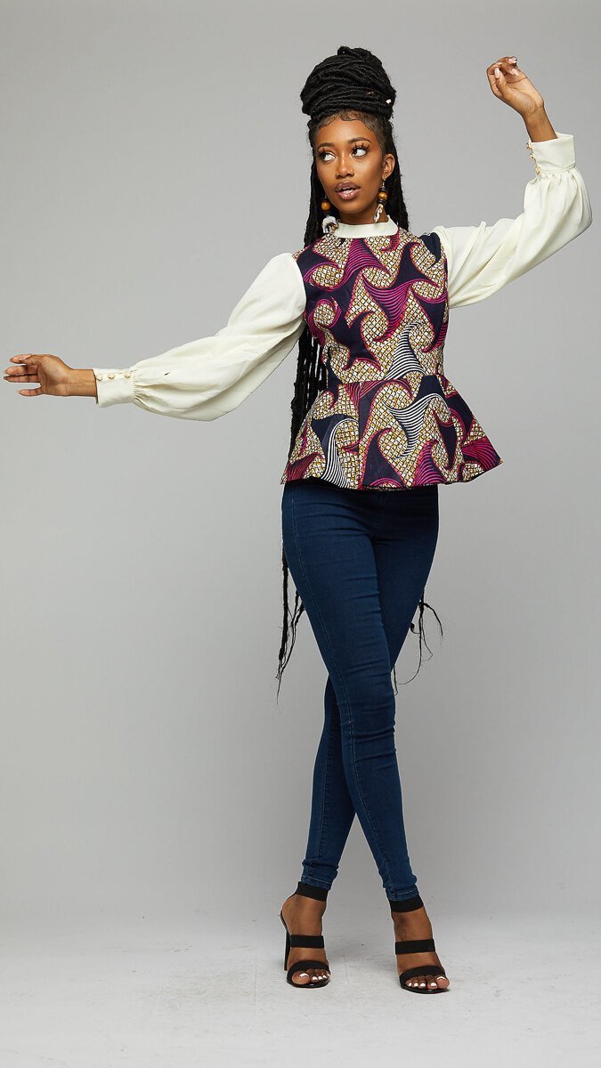 $$ Ankara Shirt w/Chiffon Sleeves - AFRIKAN ATTIRE - african_clothing - Apparel - african_attireAFRIKAN ATTIRE - african_fashion