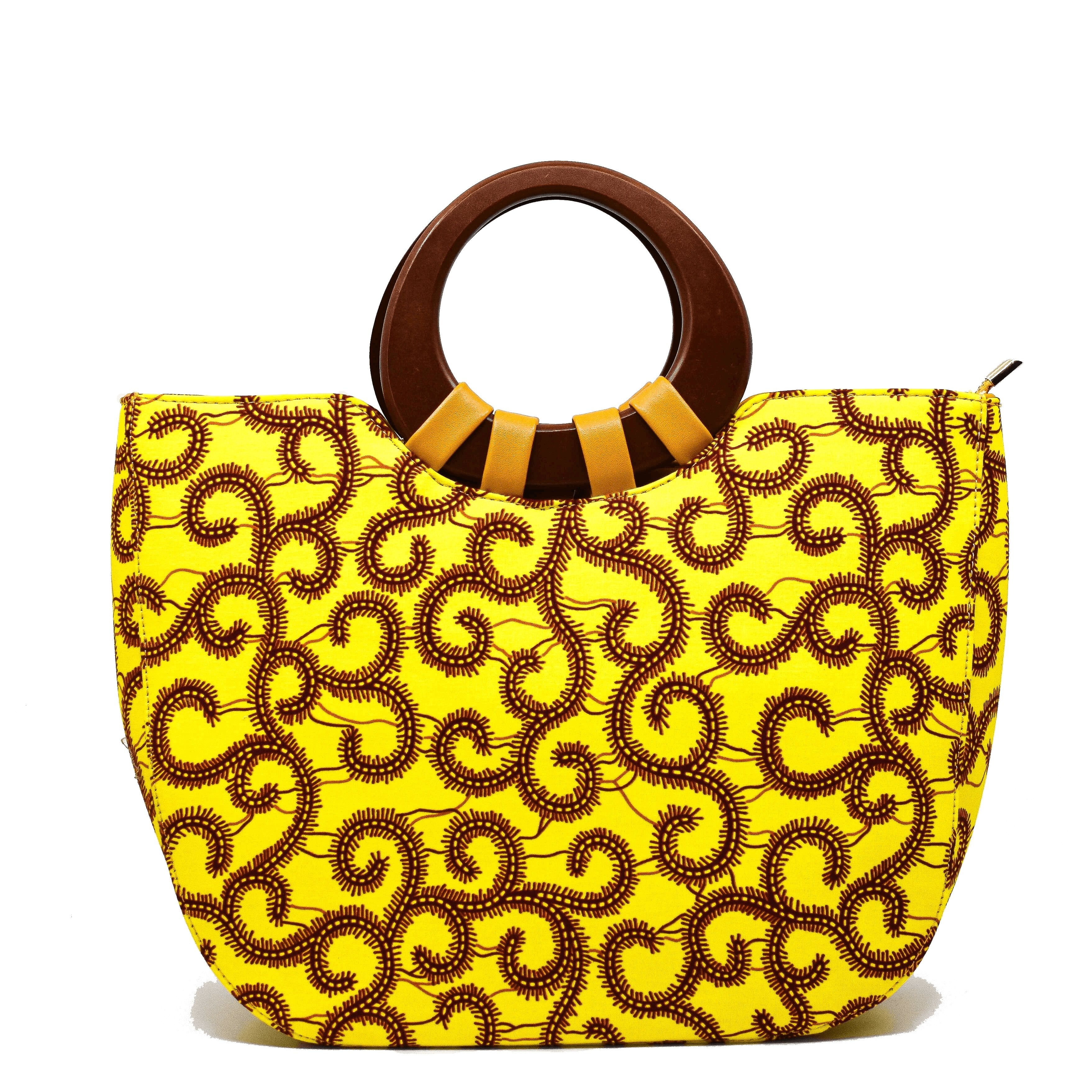 Ankara Wood Handle Tote - AFRIKAN ATTIRE - african_clothing - Handbags - african_attireAFRIKAN ATTIRE - african_fashion