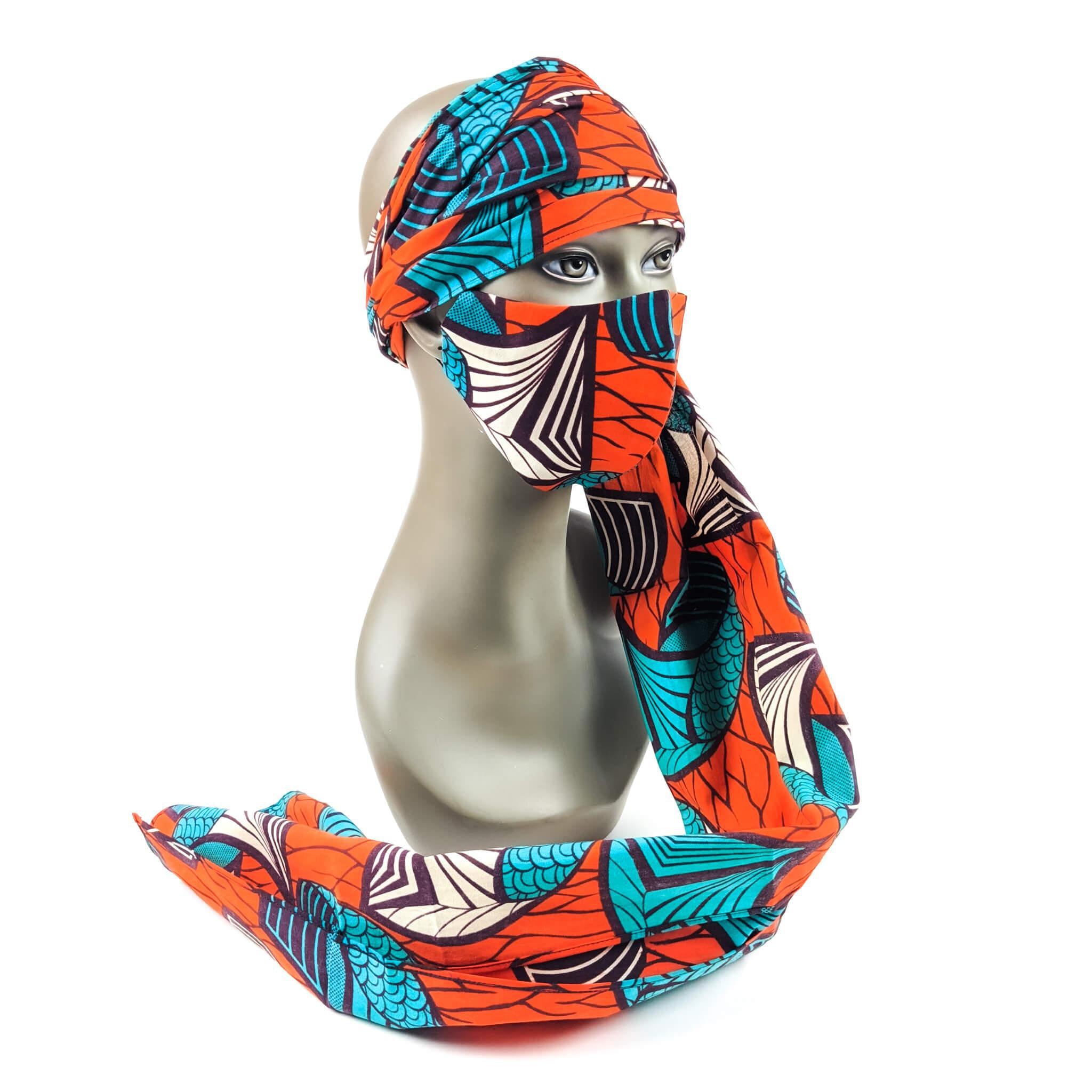 Handmade Ankara Face Mask with Head Scarf & Disposal Filters