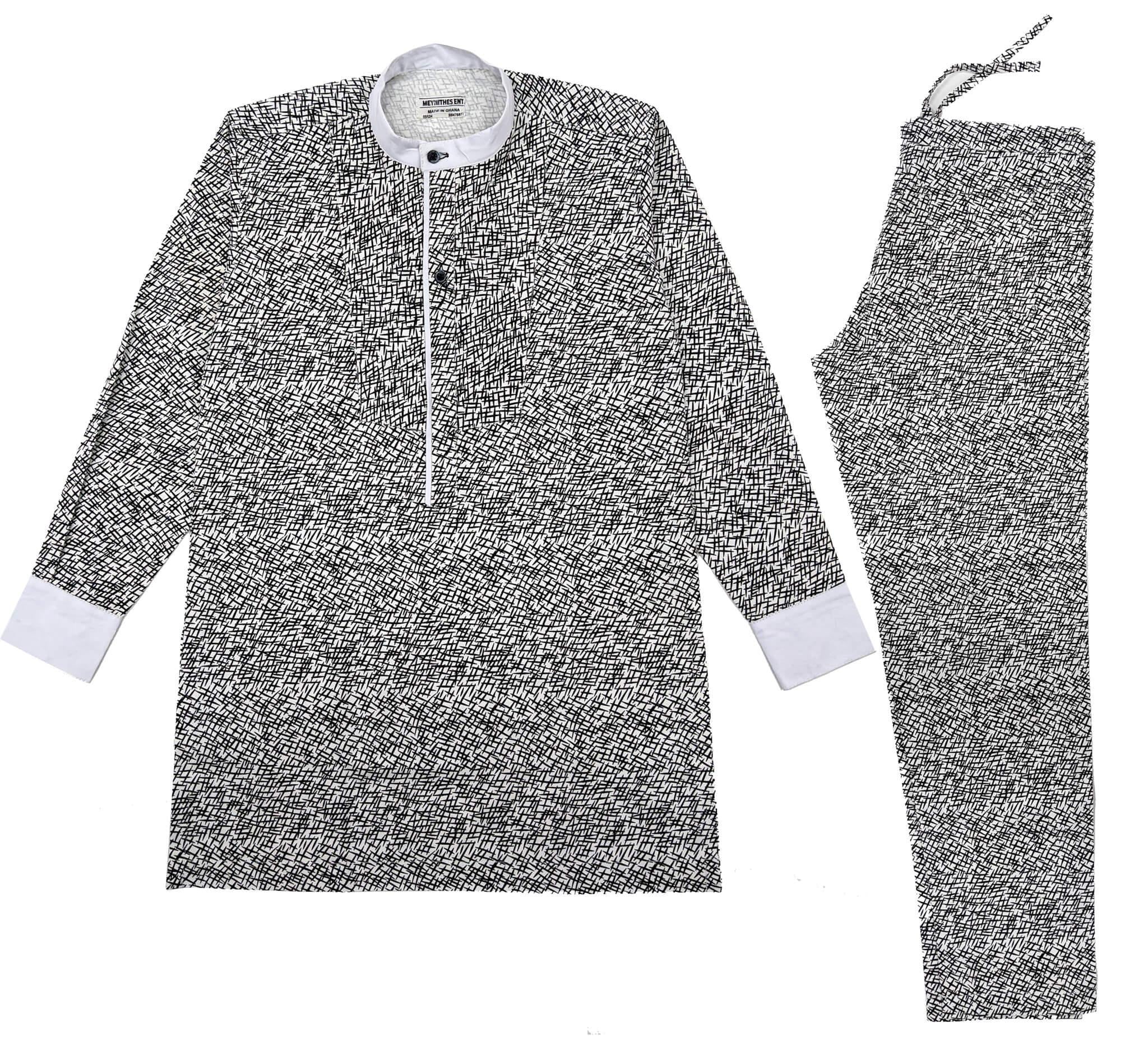 White & Black Men Long Sleeve Set