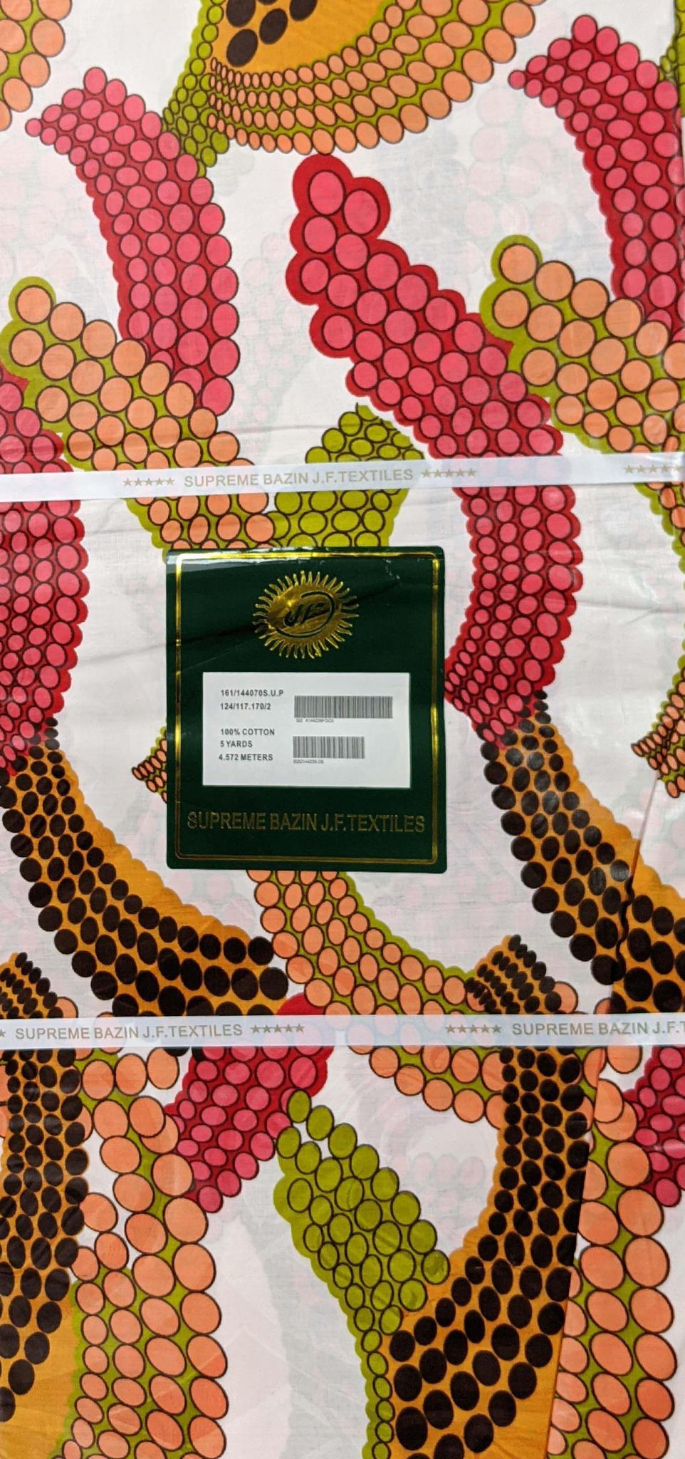 White, Pink & Green Petal Bazin J.F Textiles