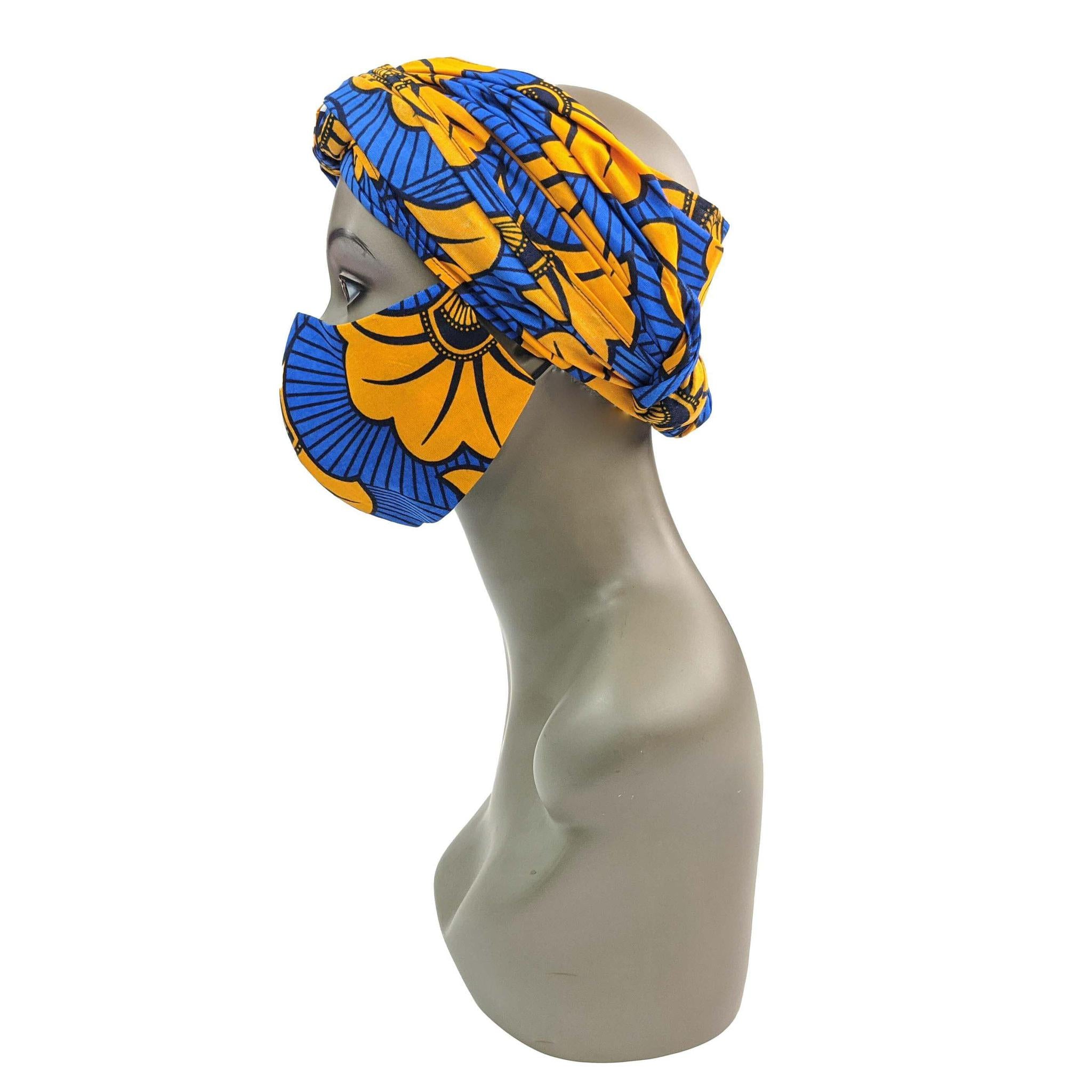 Ankara Face Mask with Head Scarf and PM 2.5 Face Cover Disposal Filters
