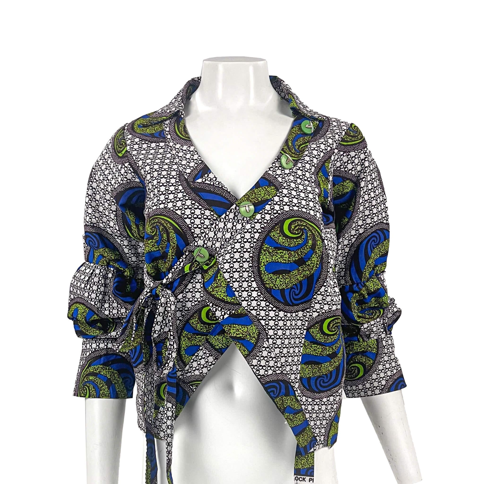 White & Blue Wrap Top