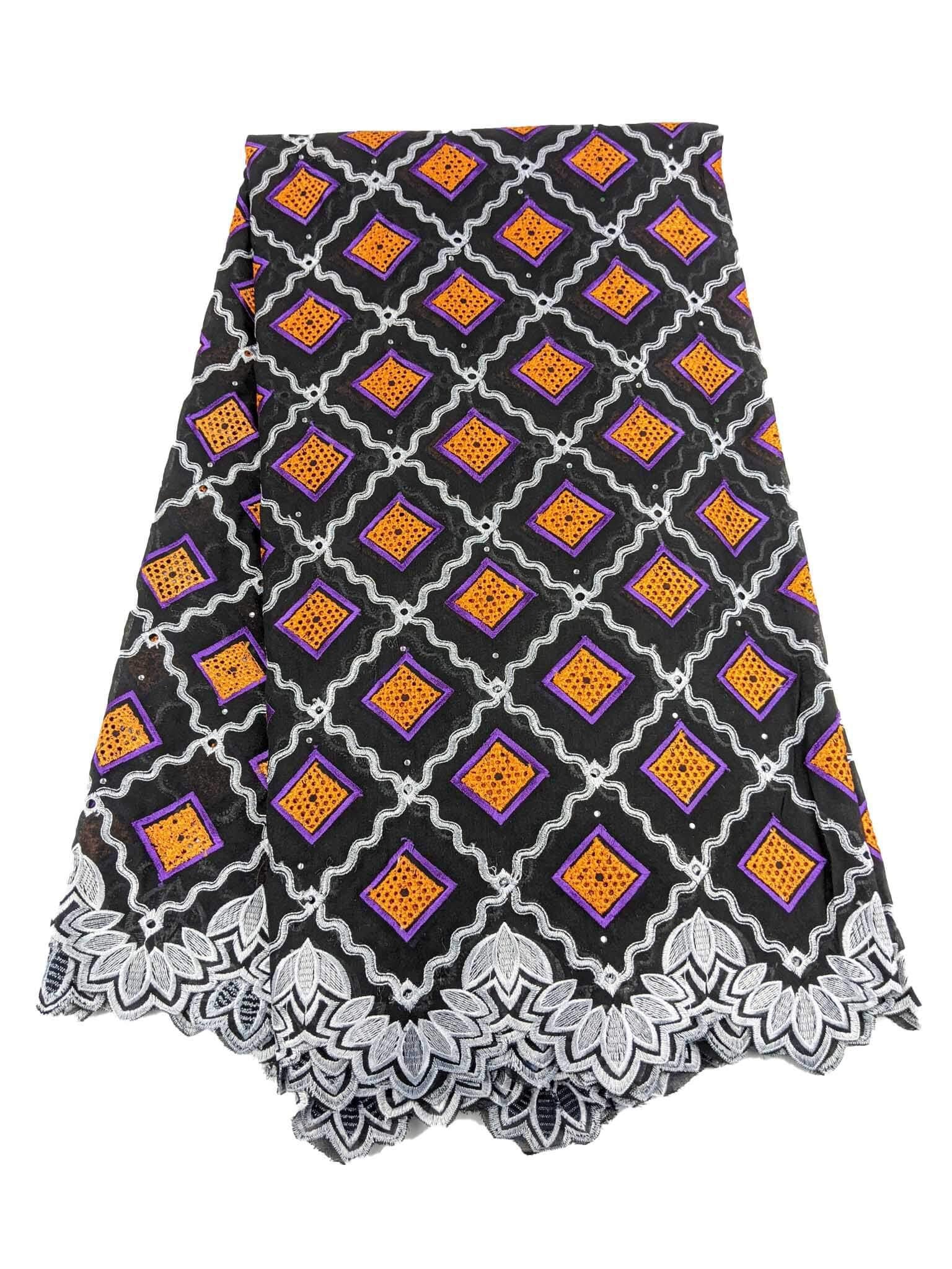 Black, Purple, Silver & Orange Cotton Lace