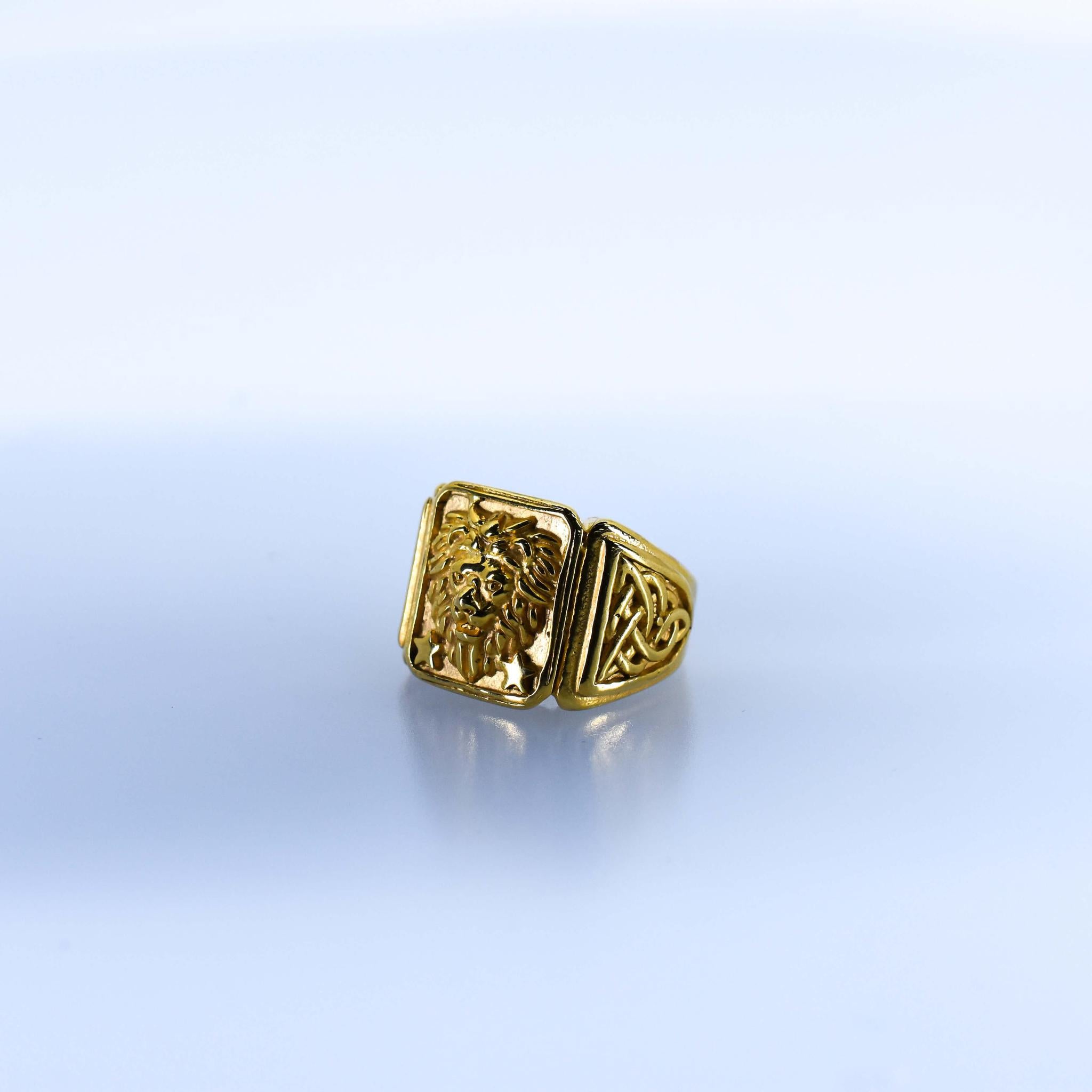Gold-Plated Celtic Lion Signet Ring