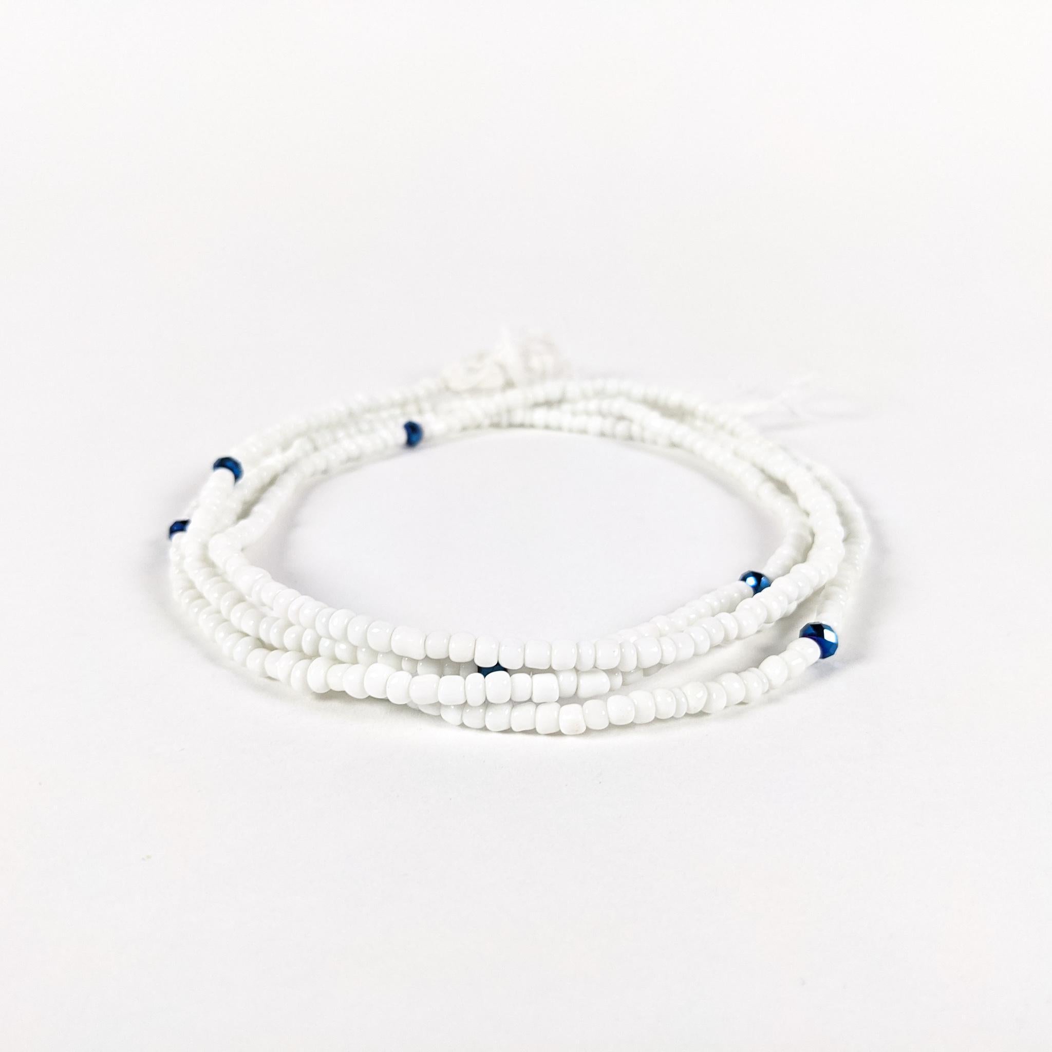 White & Blue String Tie Waist Beads