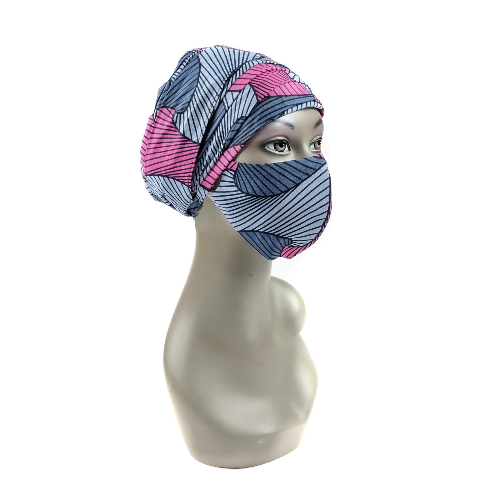 Handmade Ankara Face Mask with Head Scarf & Disposal Filters