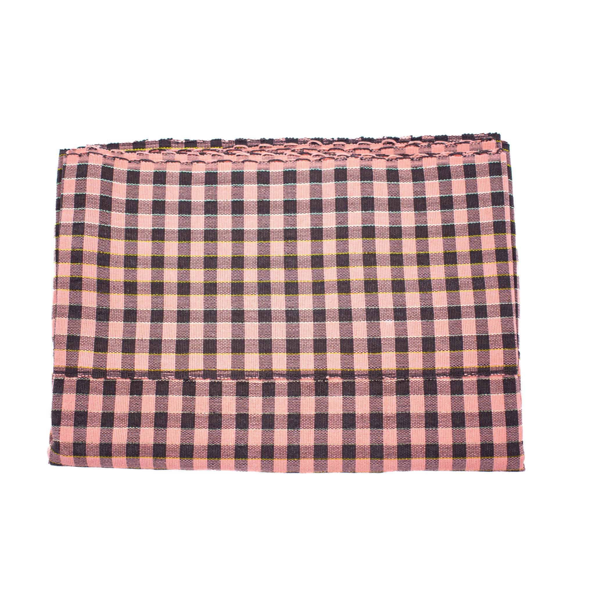 Peach & Black Check Aso Oke Gele