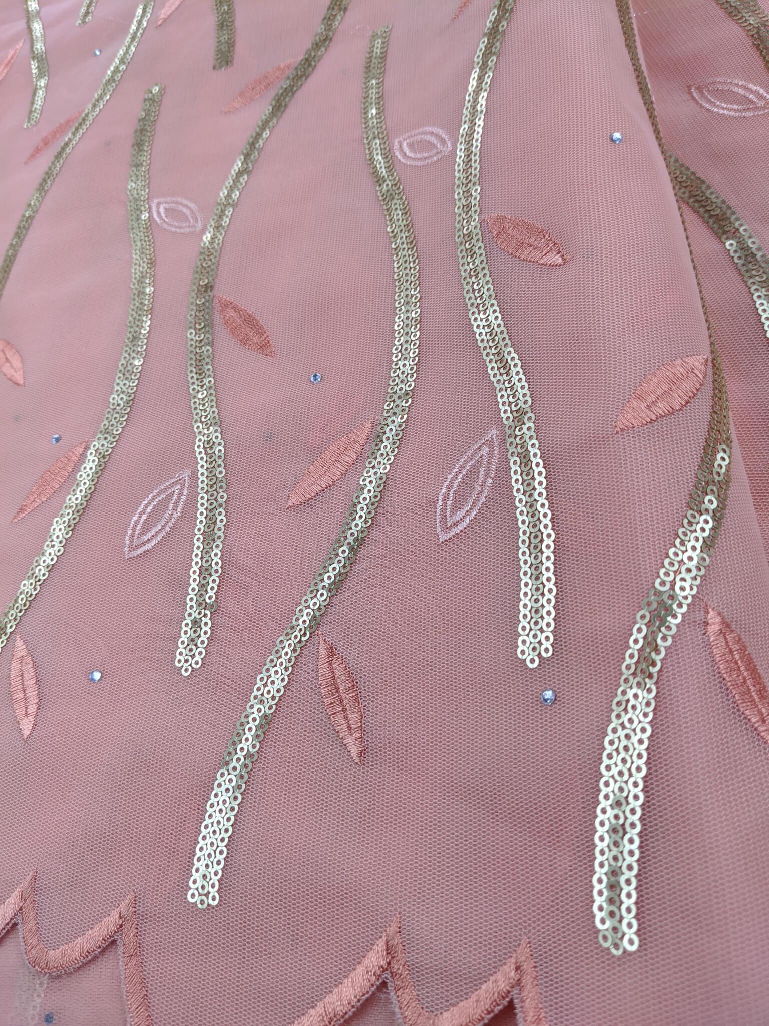 Peach & Gold Net Lace