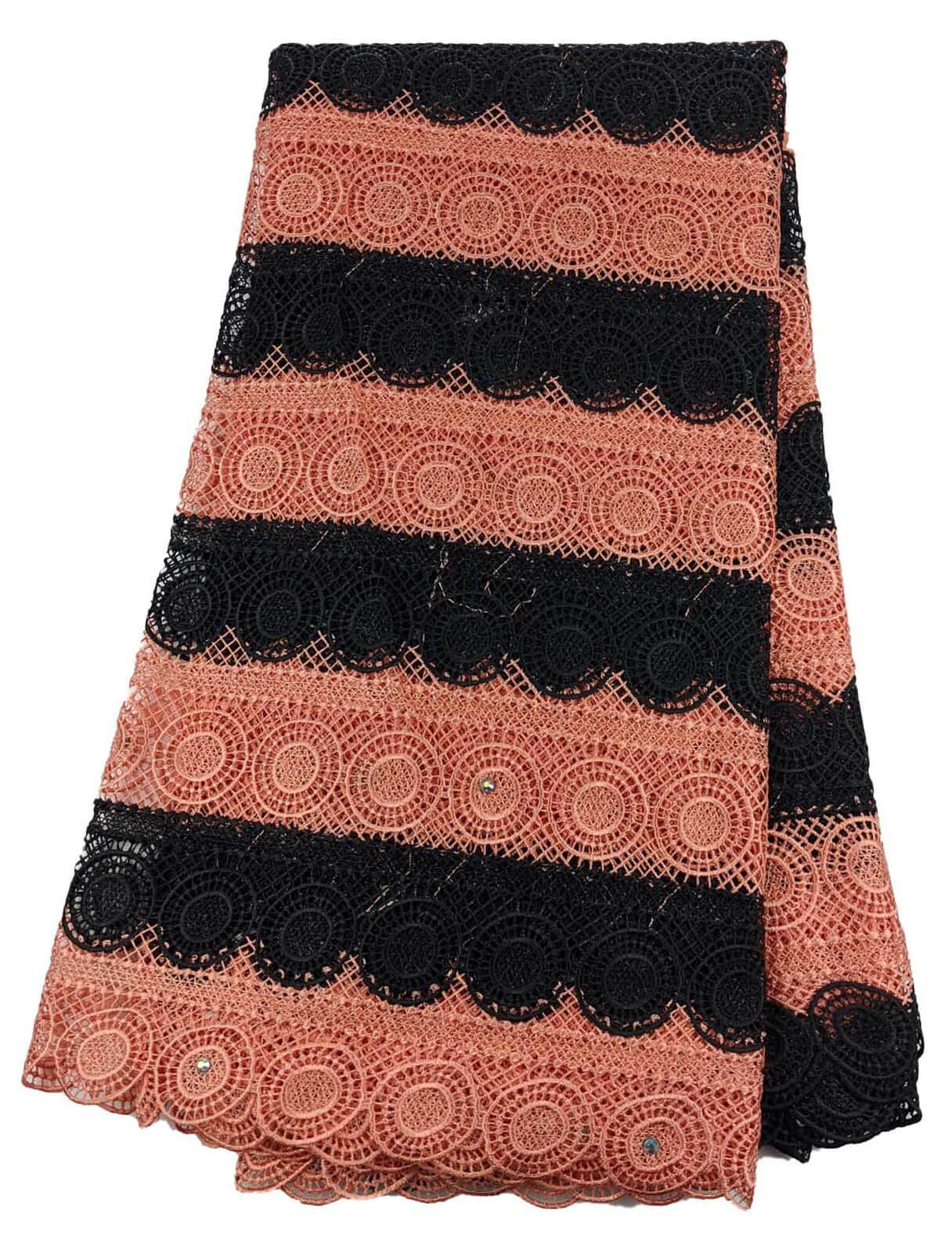 Peach & Black Cord Net Lace