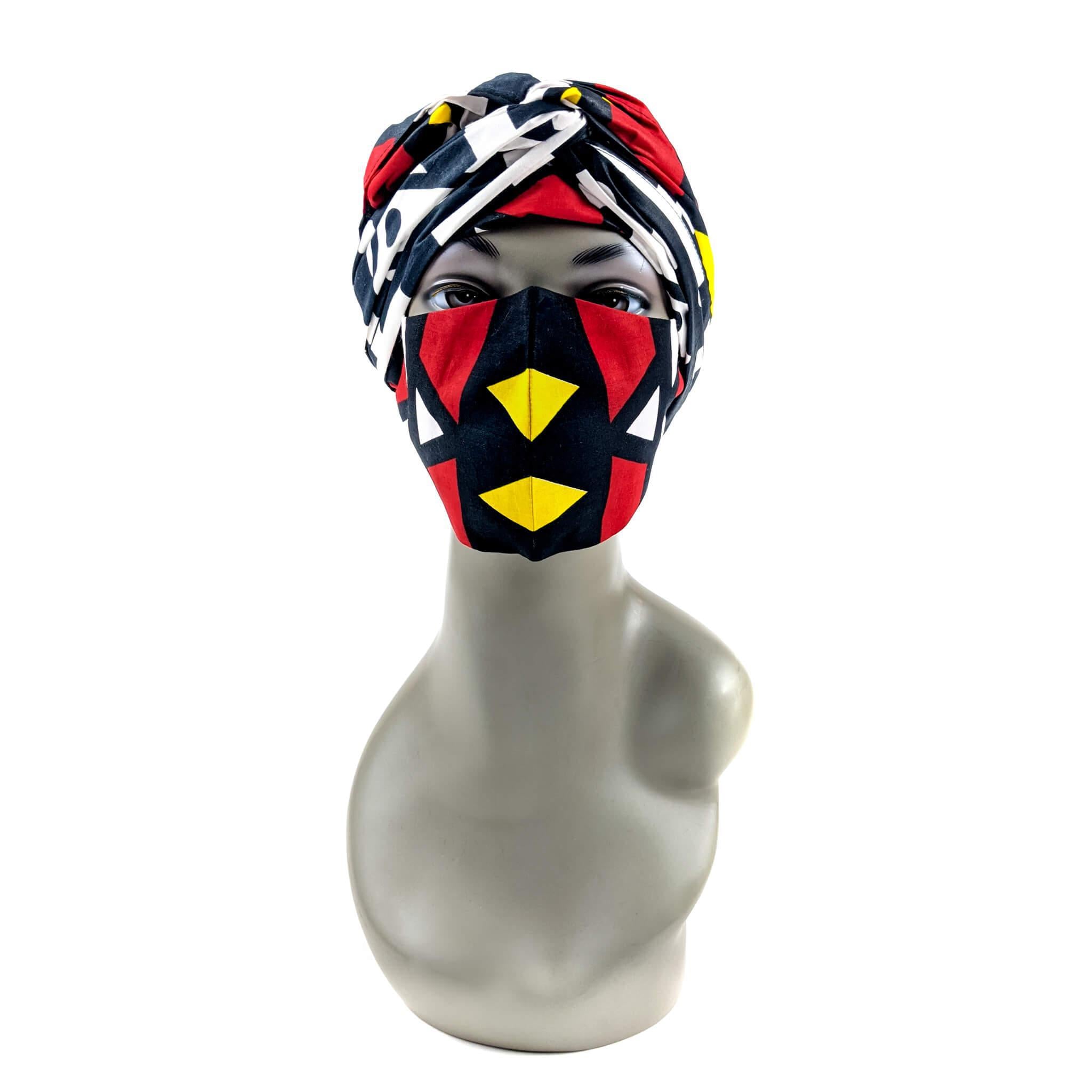 Handmade Ankara Face Mask with Head Scarf & Disposal Filters