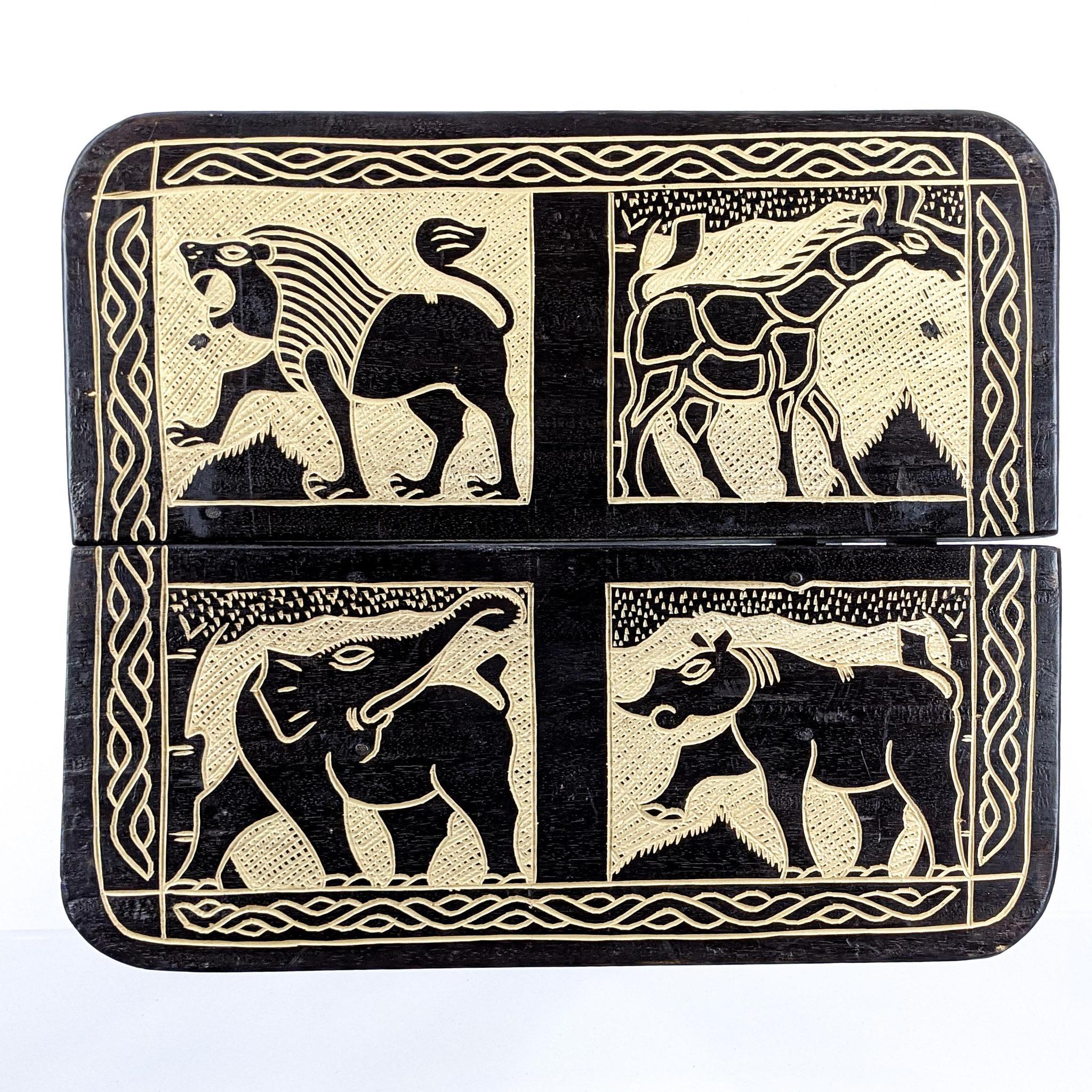 Handcrafted Rectangular Carved Wood Folding Table