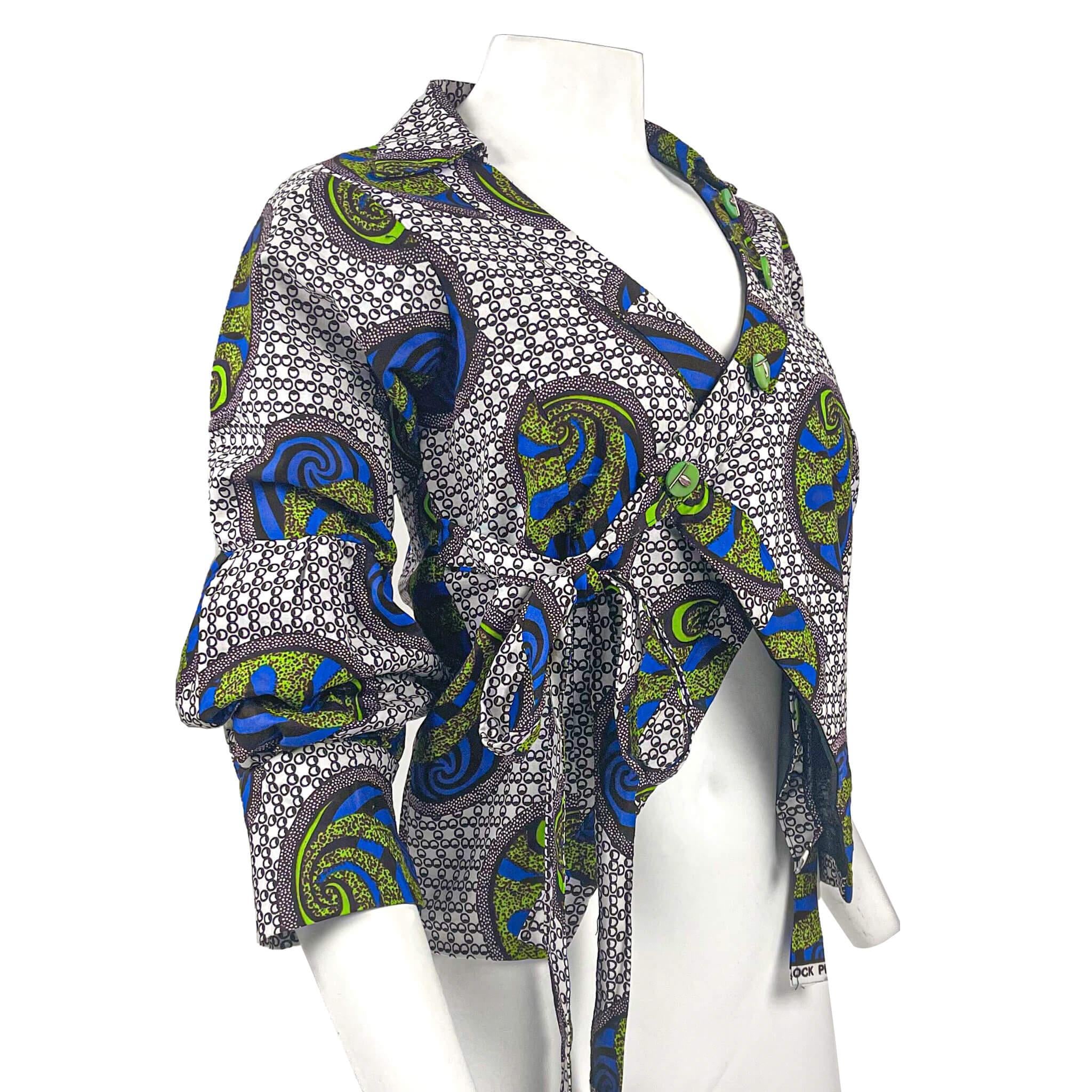 White & Blue Wrap Top