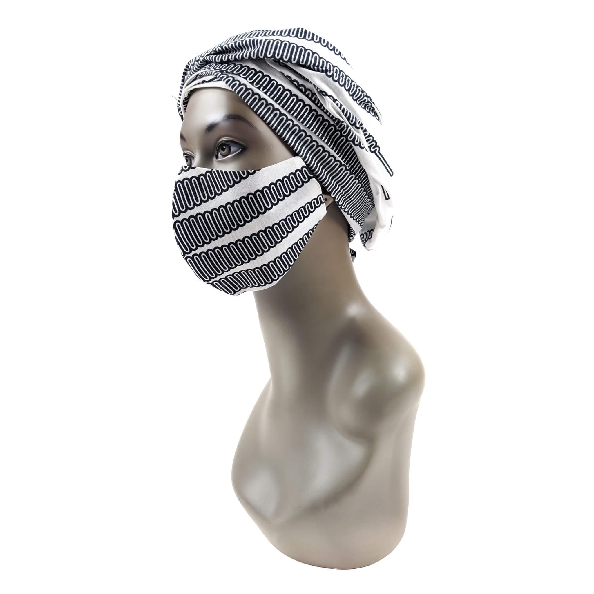 Handmade Ankara Face Mask with Head Scarf & Disposal Filters
