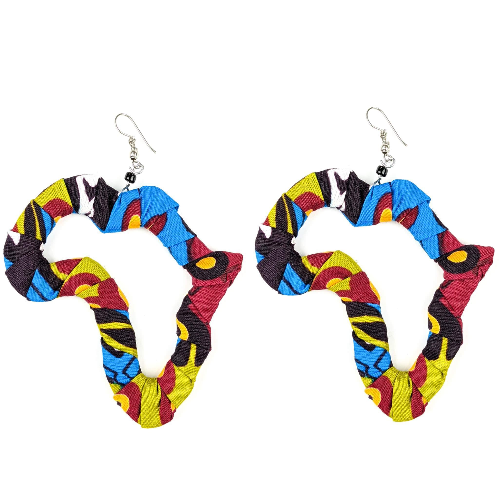 Handmade Kitenge Map of Africa Earrings