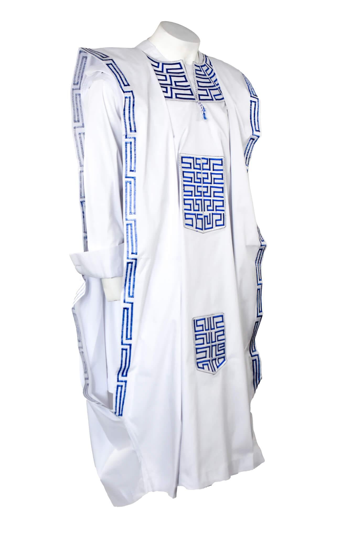 White & Blue Agbada 3pc Set
