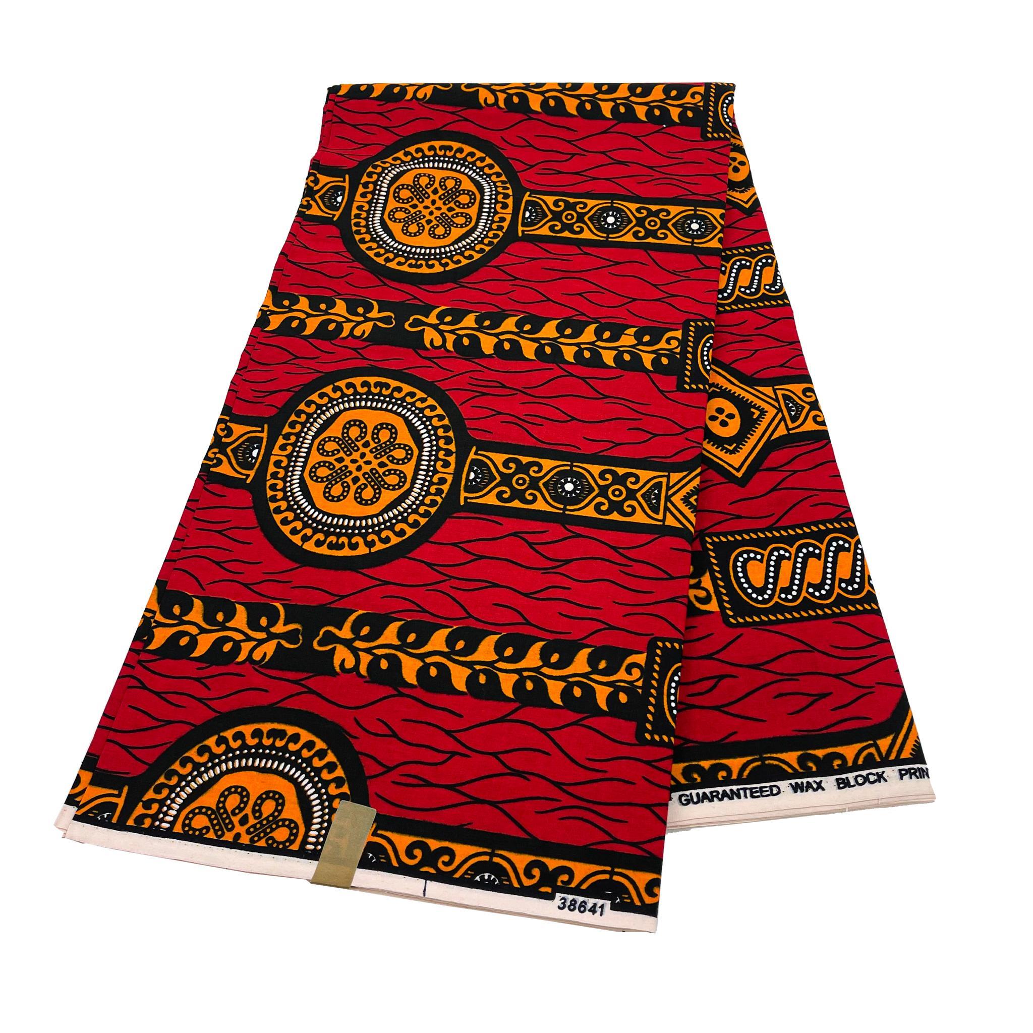 Red & Yellow Wax Print Fabric - 6 Yards