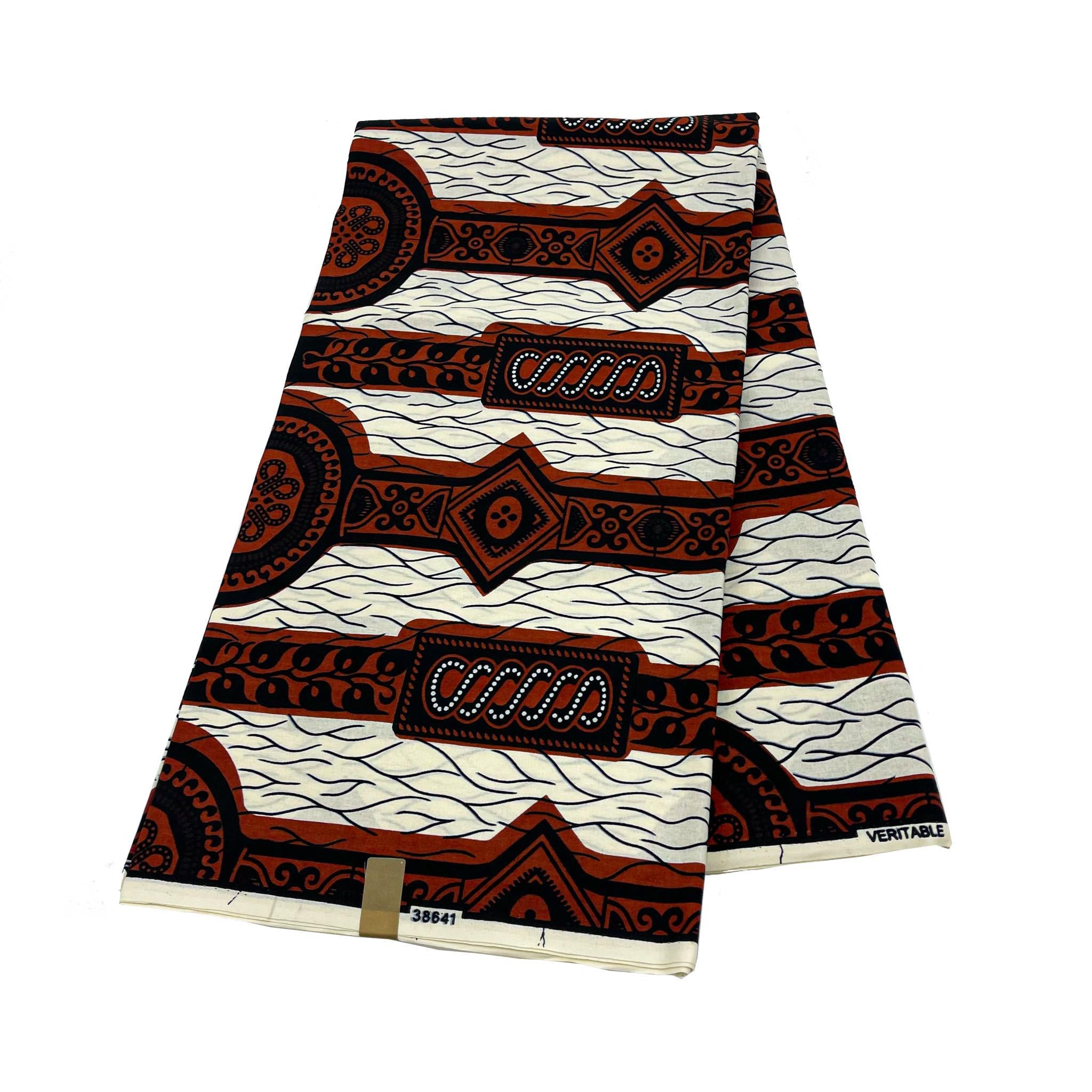 White & Red Wax Print Fabric - 6 Yards