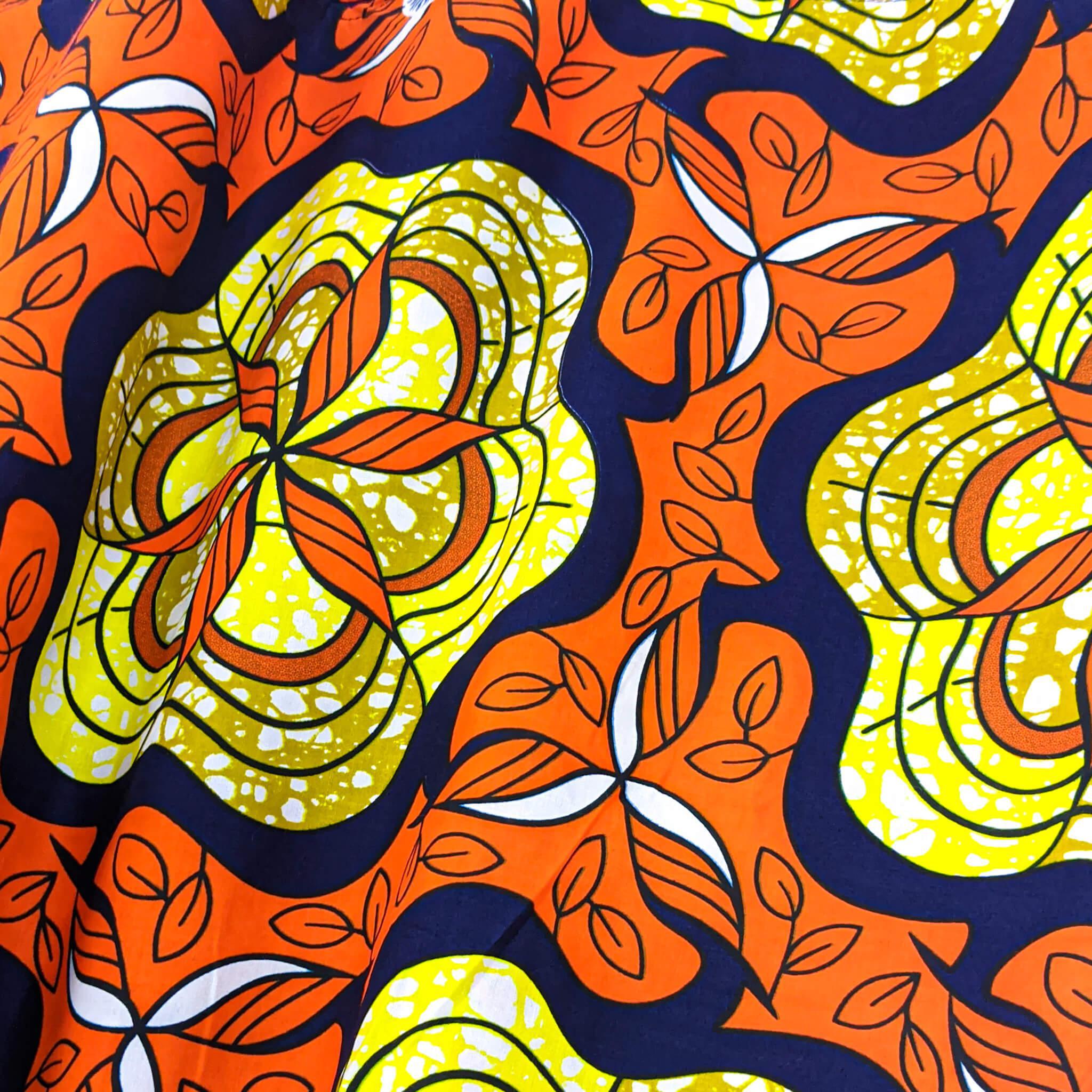 Handmade Orange Multi Floral Ankara Print Midi Skirt