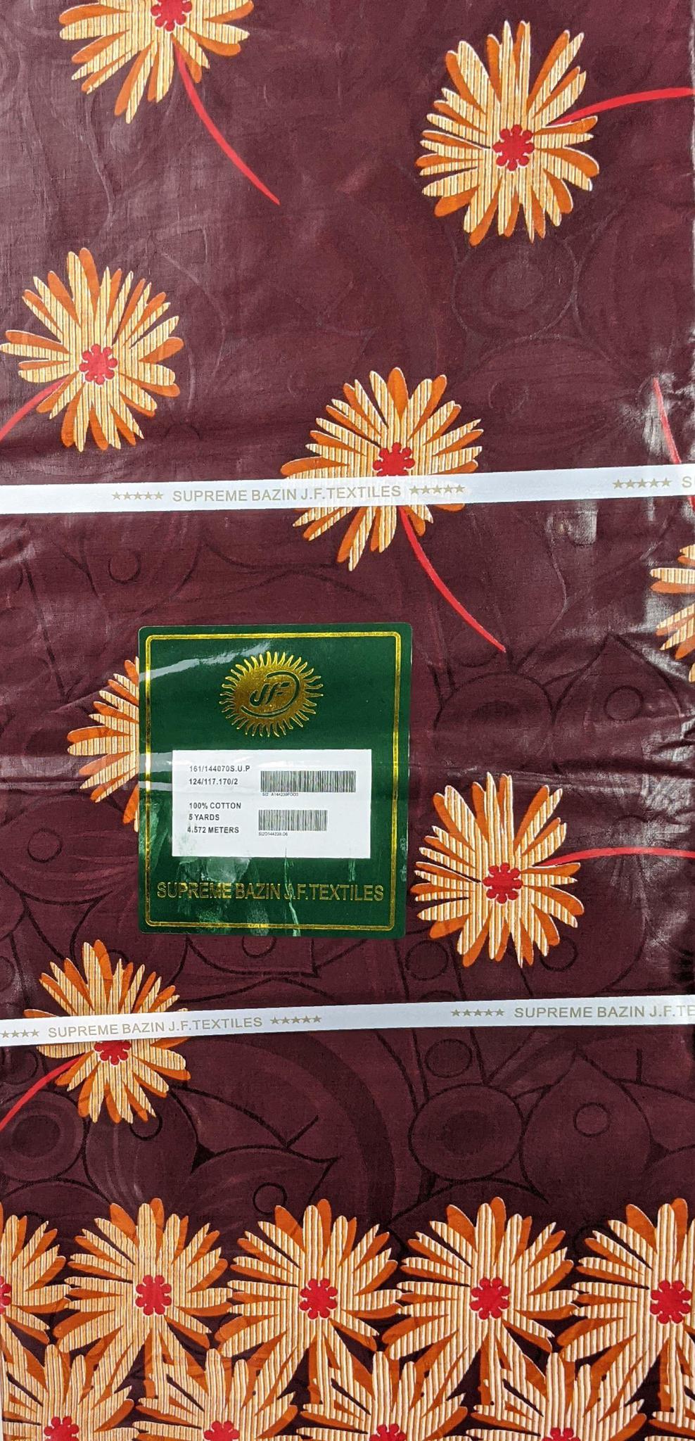 Brown & Red Petal Bazin J.F Textiles