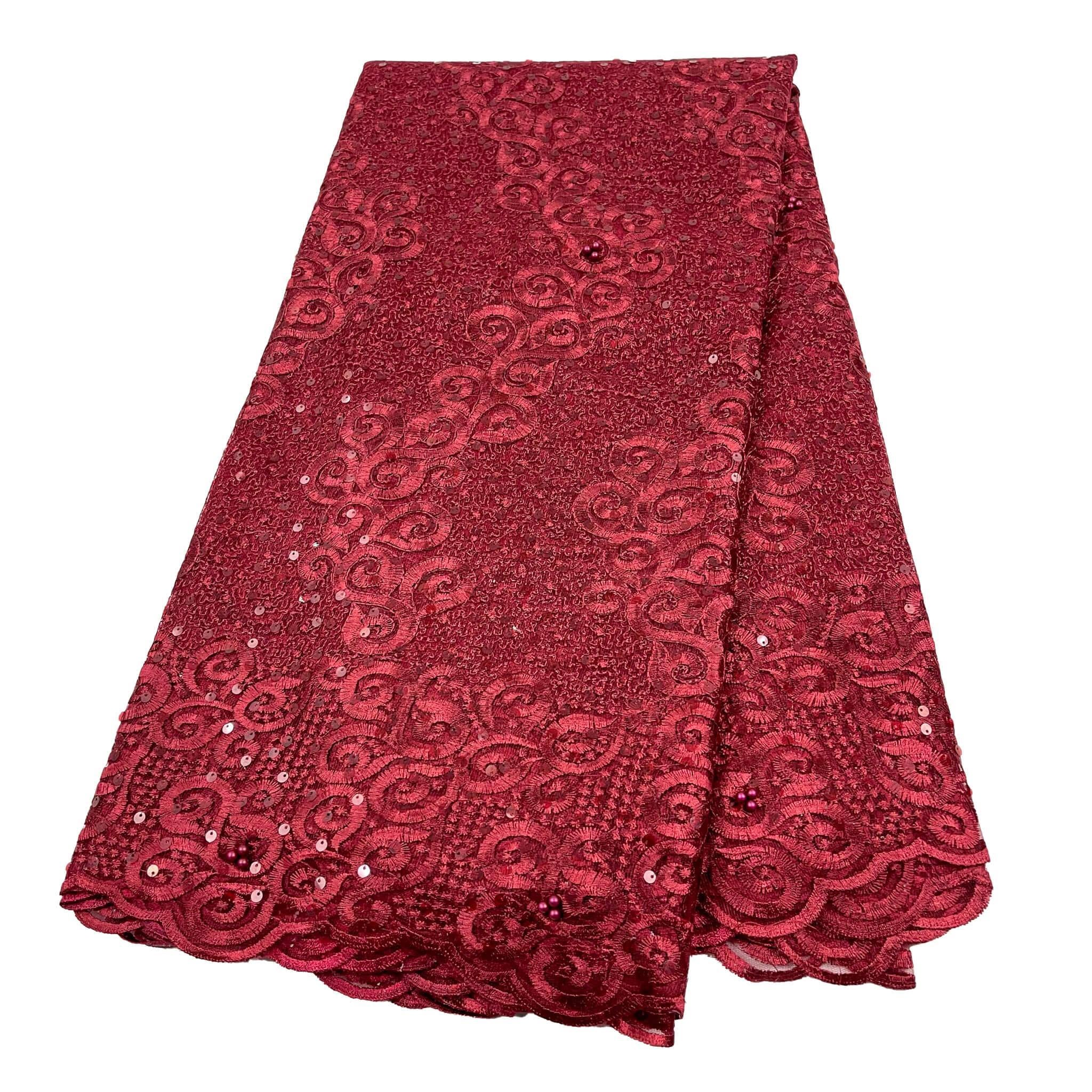 Burgundy Swarovski Stoned Net Fabric