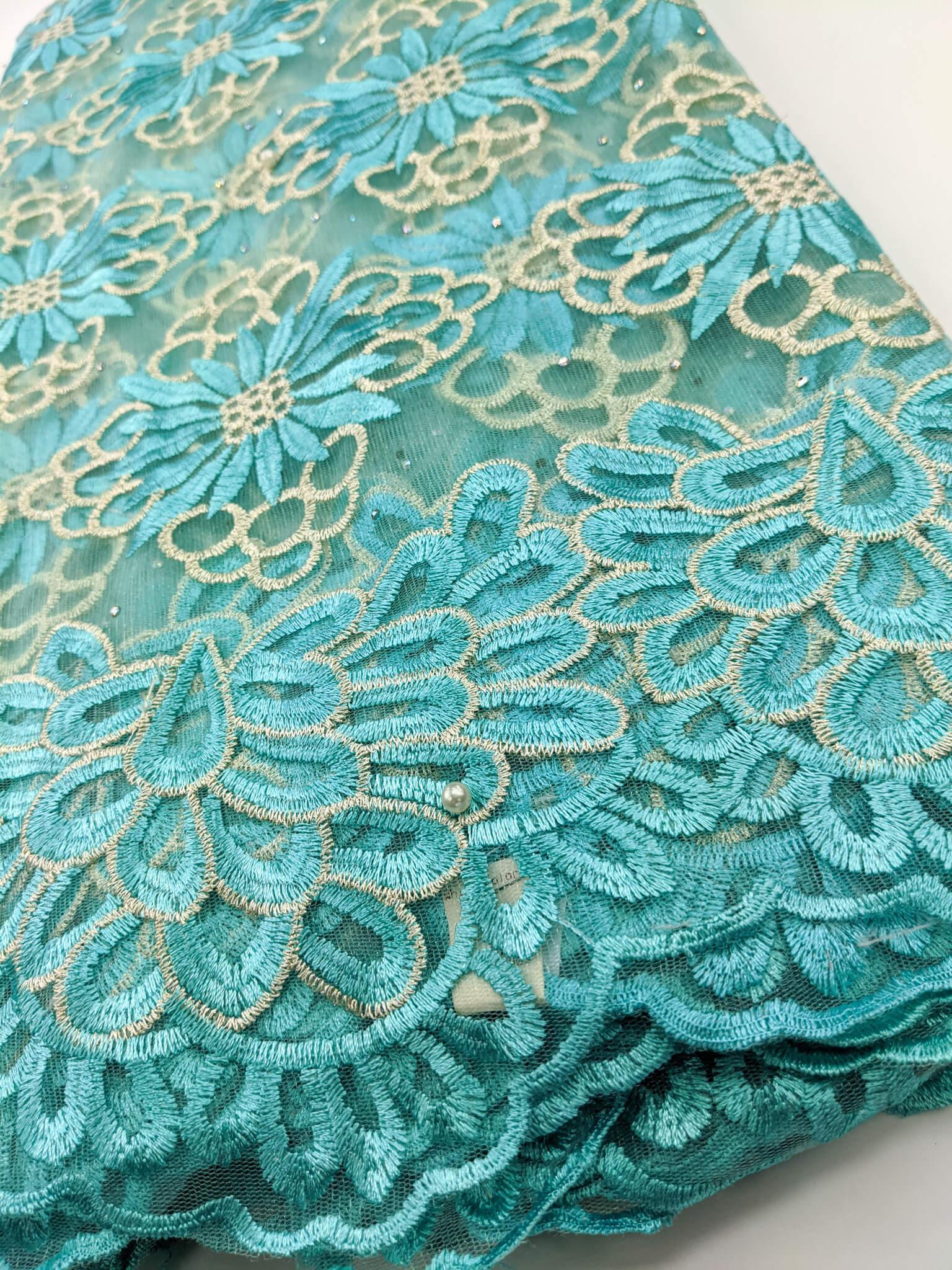 Silver & Green Net Lace