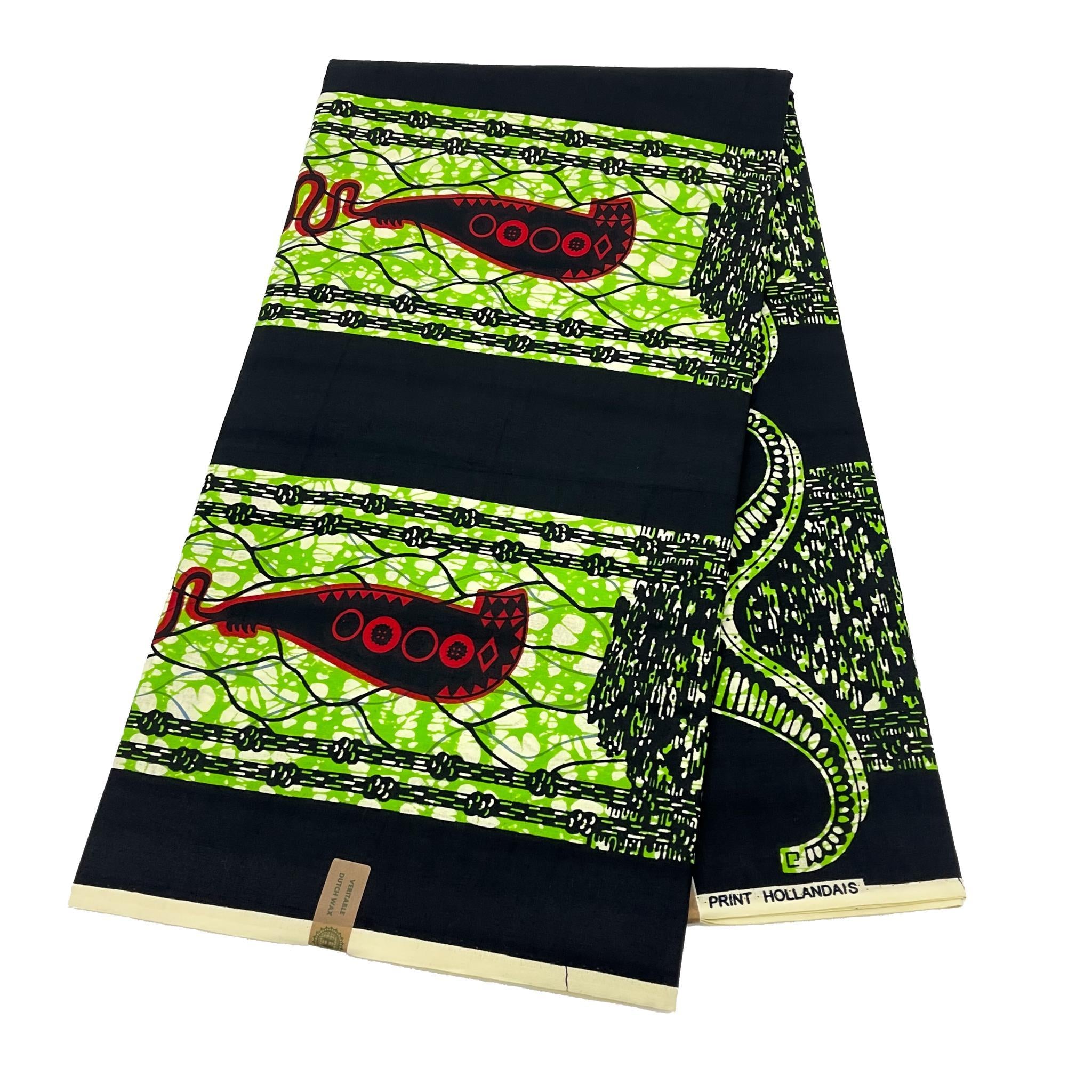 Green Wax Print Fabric - 6 Yards