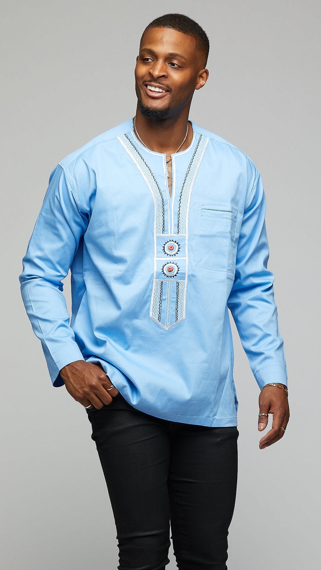 $$Modern Long-sleeve Dashiki with Tribal Embroidery - AFRIKAN ATTIRE - african_clothing - Apparel - african_attireAFRIKAN ATTIRE - african_fashion