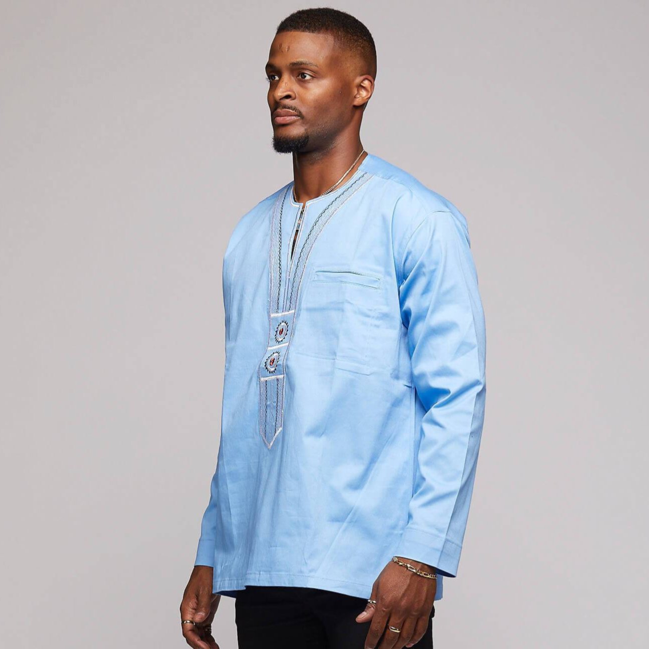 $$Modern Long-sleeve Dashiki with Tribal Embroidery - AFRIKAN ATTIRE - african_clothing - Apparel - african_attireAFRIKAN ATTIRE - african_fashion