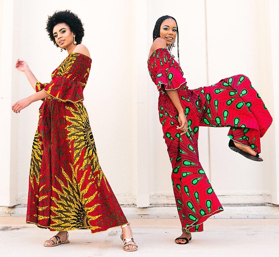 Peacock Off Shoulder Jumpsuit - AFRIKAN ATTIRE - #african_clothing -