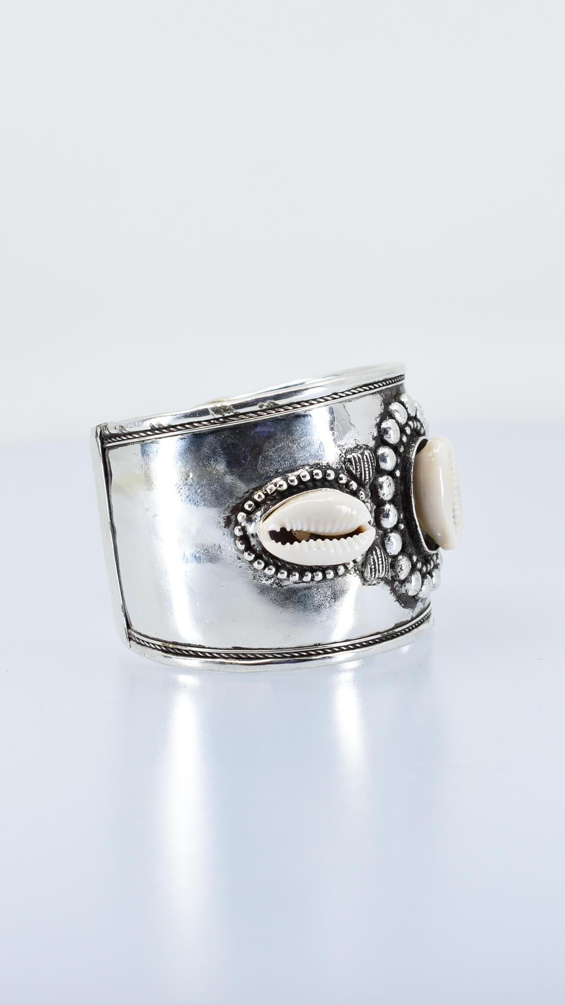 Wide Band Silver Shell Bracelet - AFRIKAN ATTIRE - #african_clothing - ACCESSORIES