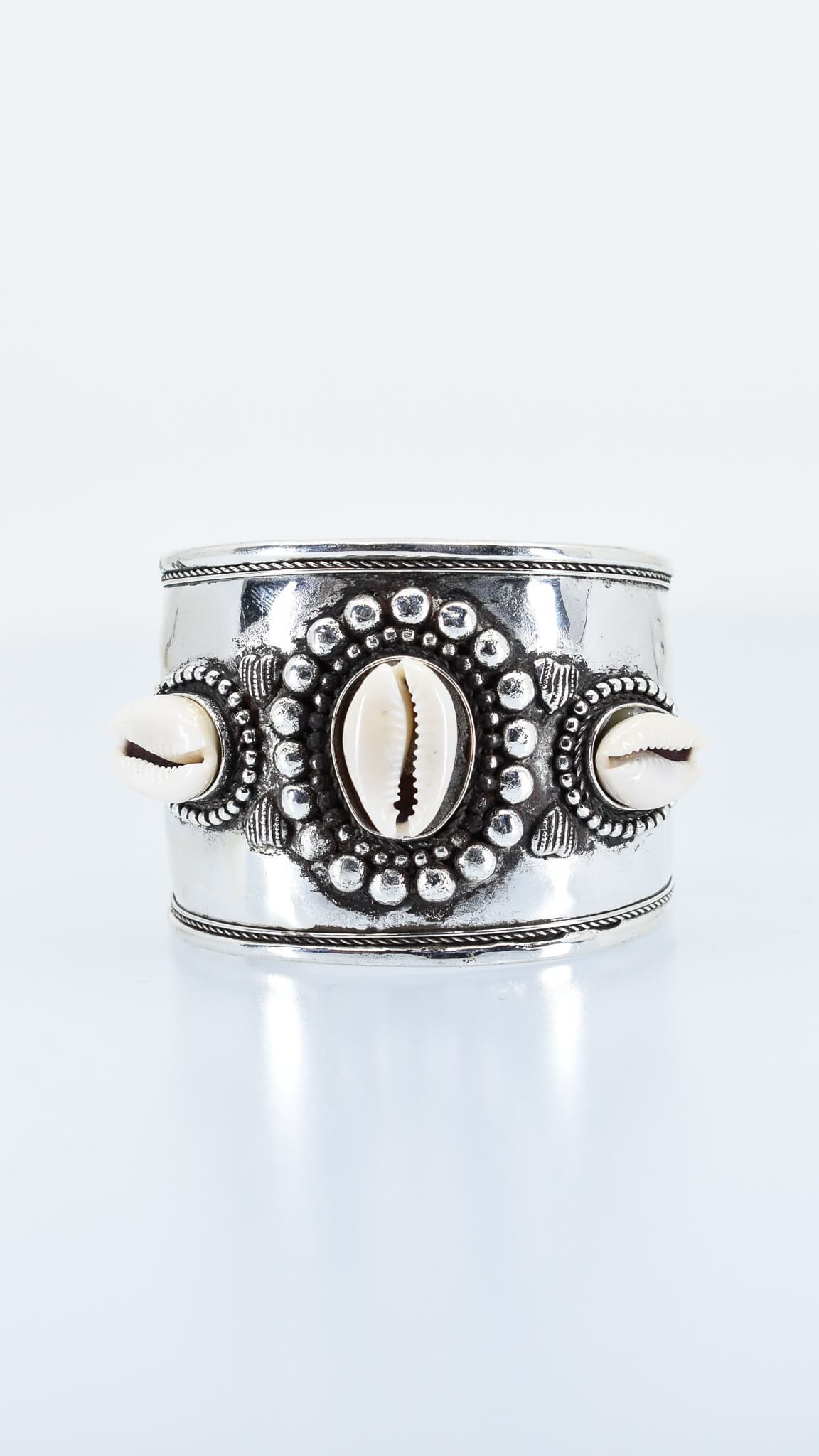 Wide Band Silver Shell Bracelet - AFRIKAN ATTIRE - #african_clothing - ACCESSORIES