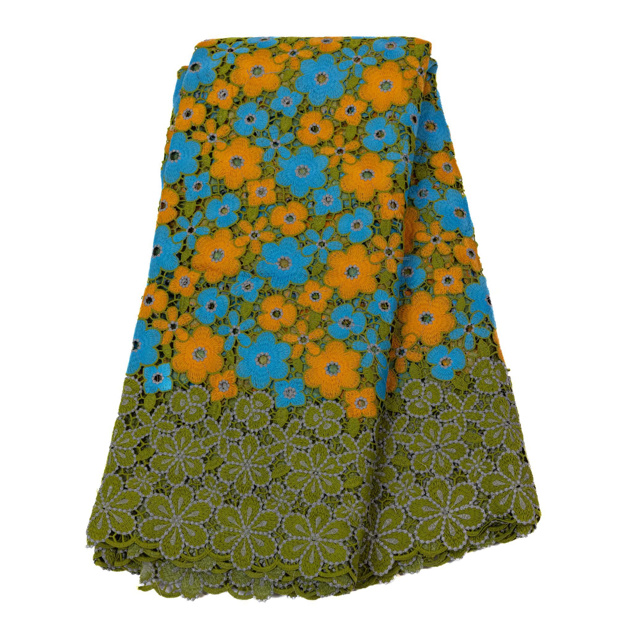 Green, Yellow & Blue Petal Guipure/Cod Lace