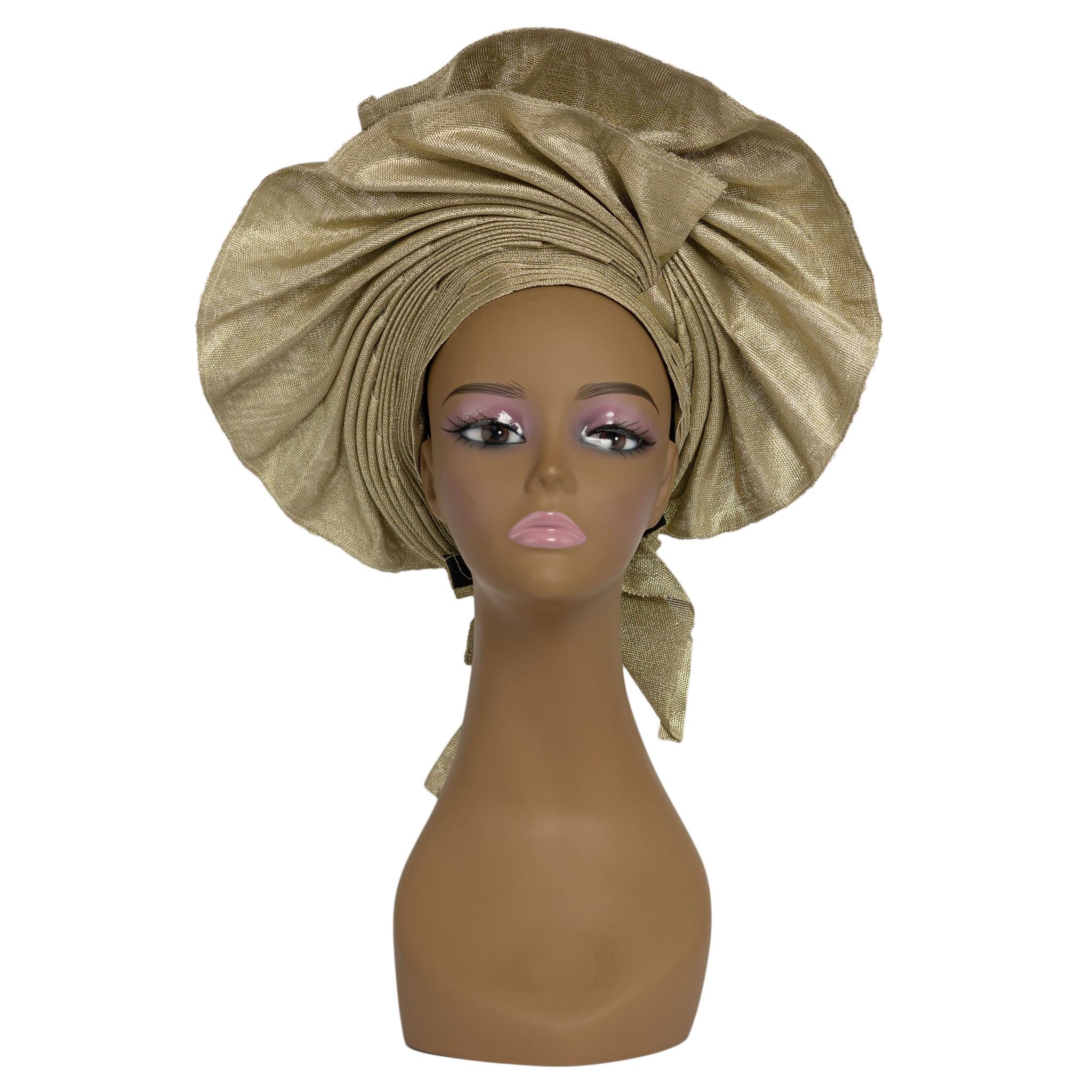 Gold Aso Oke Auto Gele