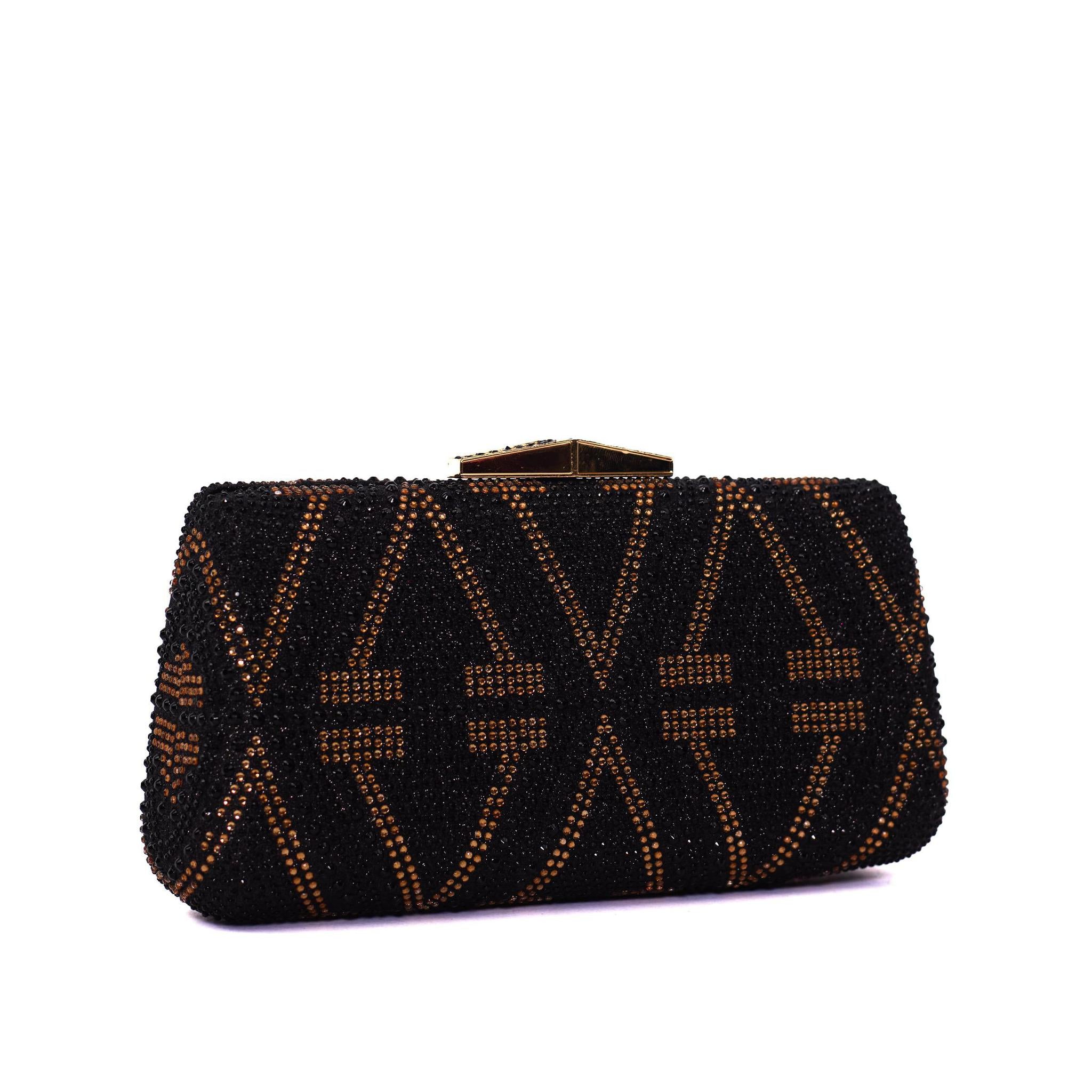 Black & Gold Diamond Hasp Clutch Purse